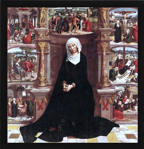 Adriaen Isenbrandt 'Our Lady of The Seven Sorrows' 20x20 Inch Framed Premium Canvas Art Print - Perfect for Home Decor, Wall Art, and Religious Gifts