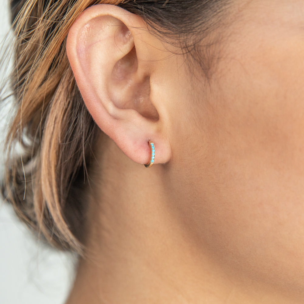 9ct Yellow Gold 10mm Created Turquoise Huggie Hoop Earrings - Perfect for Everyday Wear, Gifts & Special Occasions