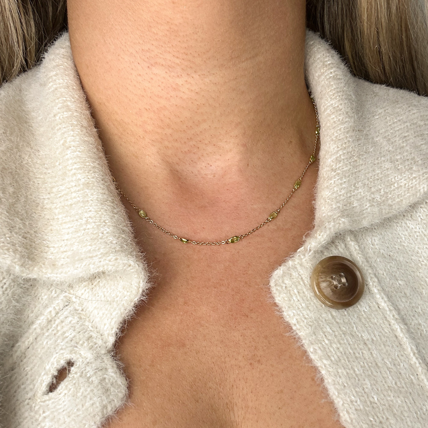 Peridot Link Necklace - 2.95 Carat Total Weight - 18K Gold - Elegant Jewelry for Women, Gift for Her, Birthday, Anniversary, Wedding, Party & Special Occasions