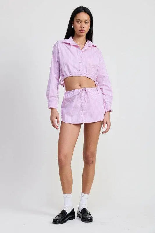 Cropped Button Up Top with Drawstring - Stylish Casual & Streetwear Outfit for Women | Perfect for Summer, Beach, and Everyday Wear