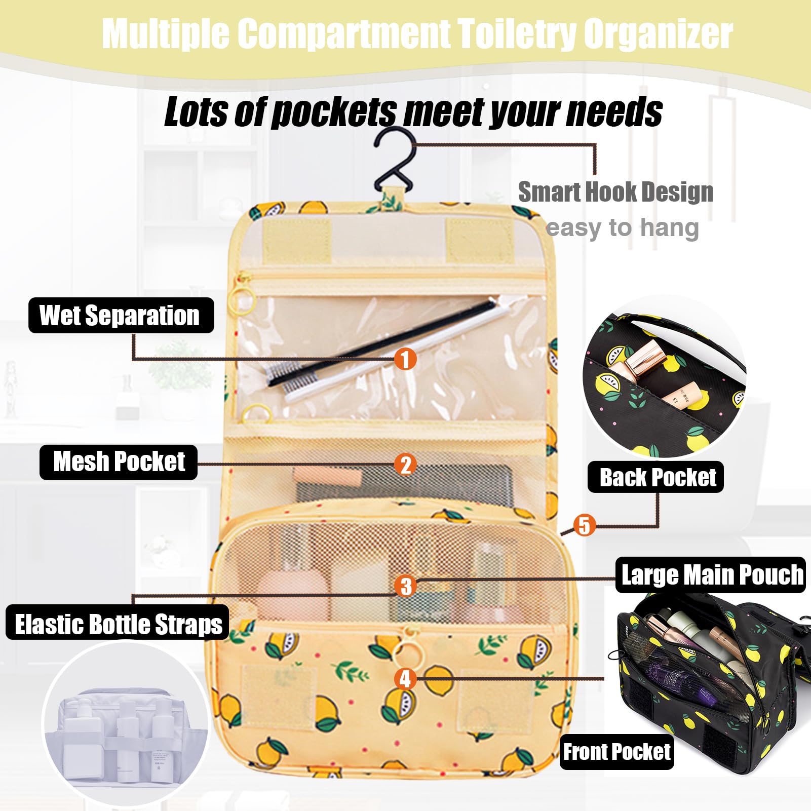 L&FY Hanging Travel Toiletry Bag for Women & Men - Waterproof Cosmetic Organizer, Makeup Pouch & Dopp Kit with Handle - Perfect for Vacation, Camping & Business Trips