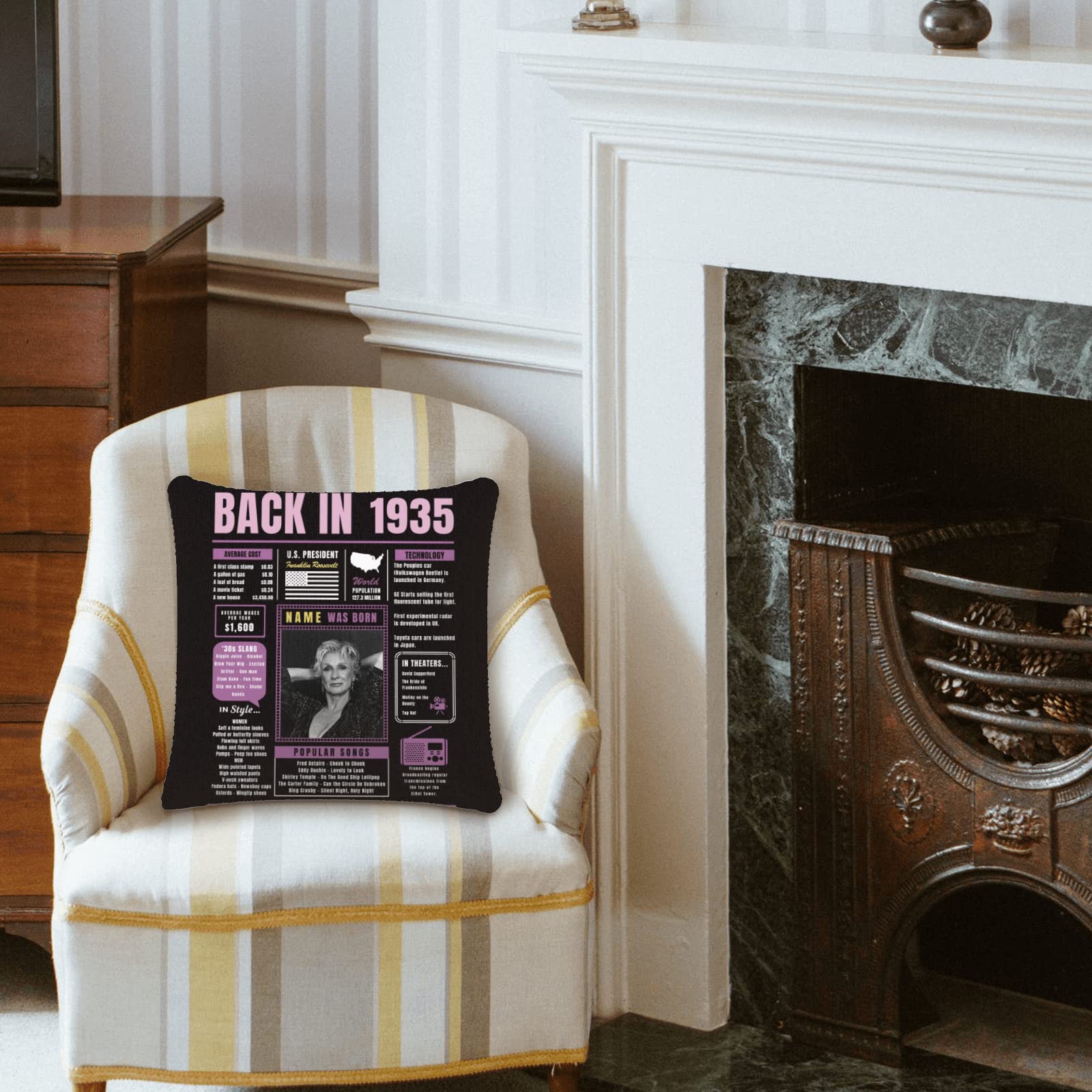 89th Birthday Gifts for Women & Men - Purple Custom Throw Pillow with 1935 Year Design, Super Soft Decorative Pillowcase for 89 Year Old Birthday Party Decor - Perfect for Sofa, Bed & Home Decor