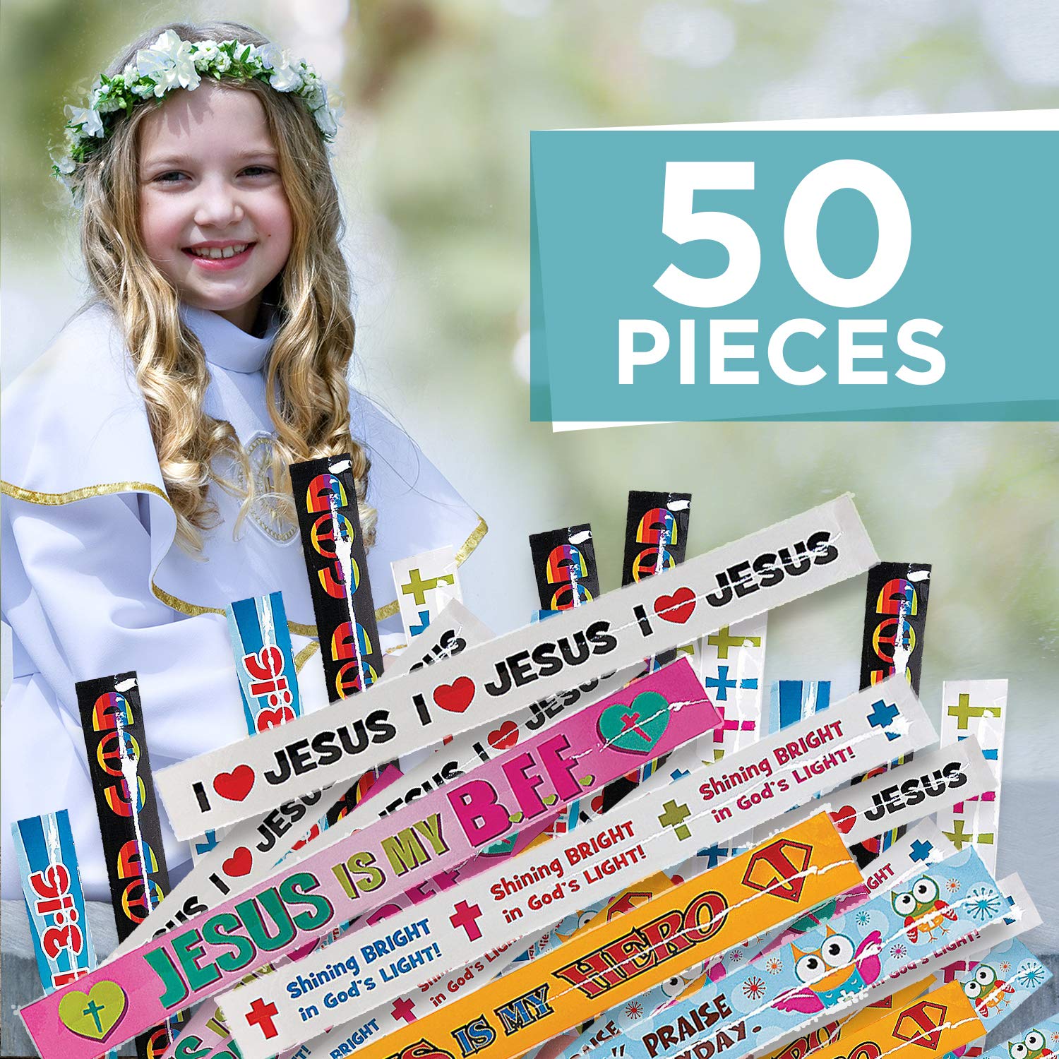 50-Piece Bulk Religious Slap Bracelets Assortment - Easter, Sunday School, Church Events & Party Favors - Fun Express for Kids & Youth Groups