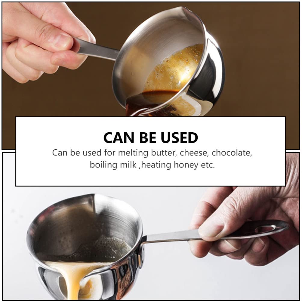 Hemoton 200ml (6.7oz) Stainless Steel Butter Warmer Pan - Dual Spout Milk Warmer Pot & Small Sauce Pan for Stovetop - Perfect for Melting Butter, Heating Milk, and Making Sauces