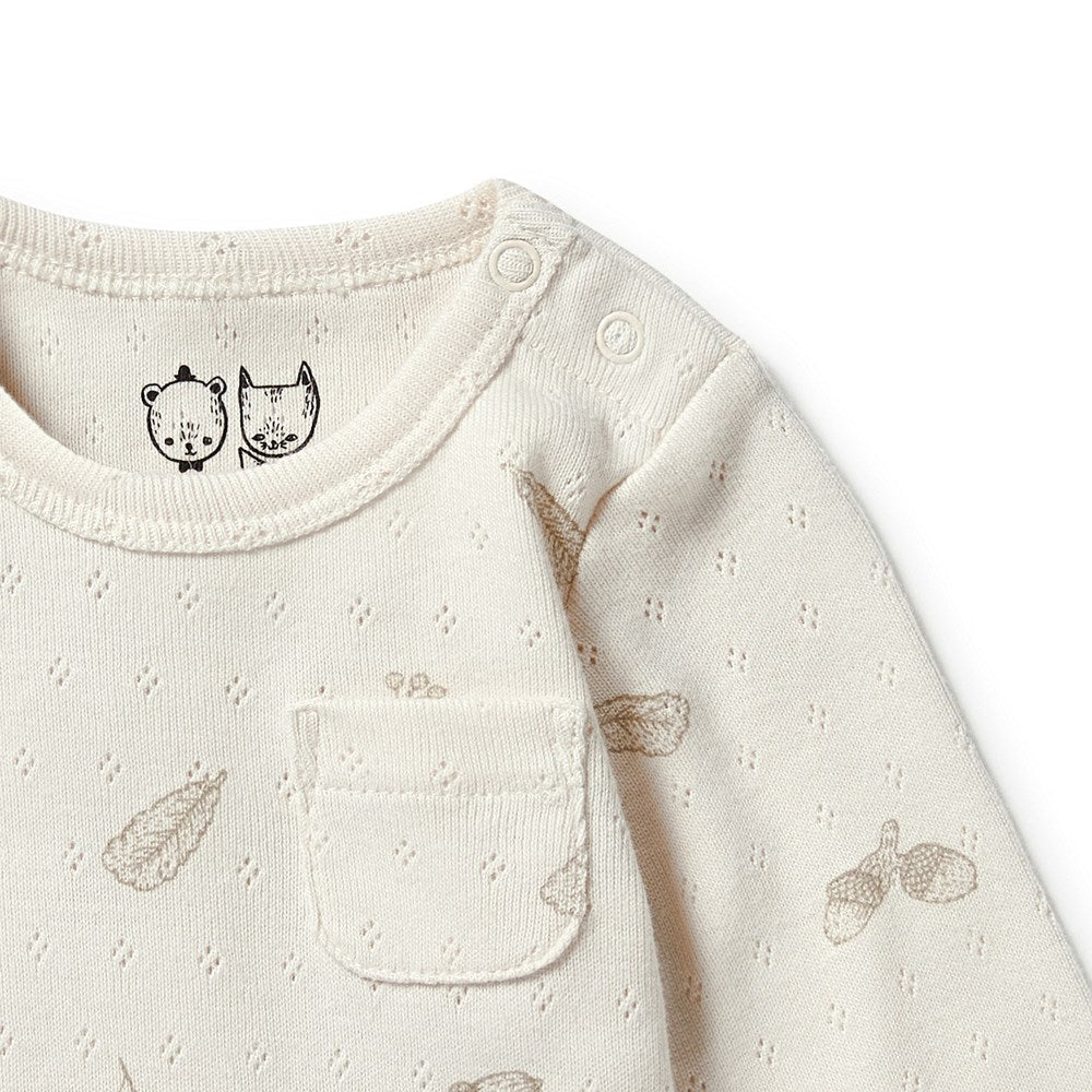 Organic Pointelle Pocket Top for Women - Soft Breathable Knit Shirt for Casual Wear & Layering