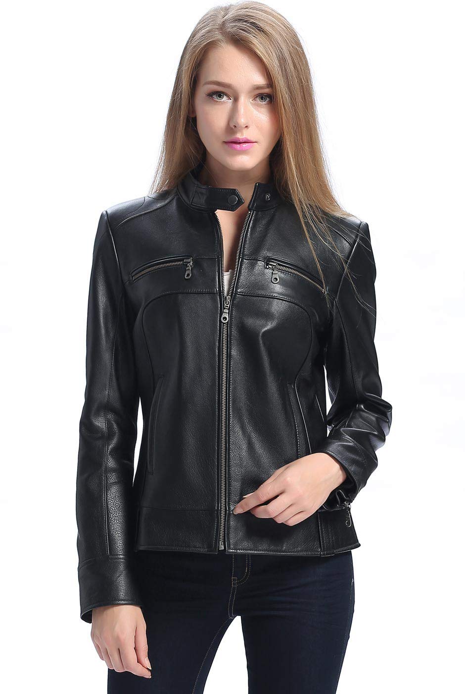 BGSD Women's Maura Lambskin Leather Jacket - Genuine Lambskin, Plus Size & Petite Options Available - Perfect for Casual Outings, Date Nights & Fall Fashion Layering
