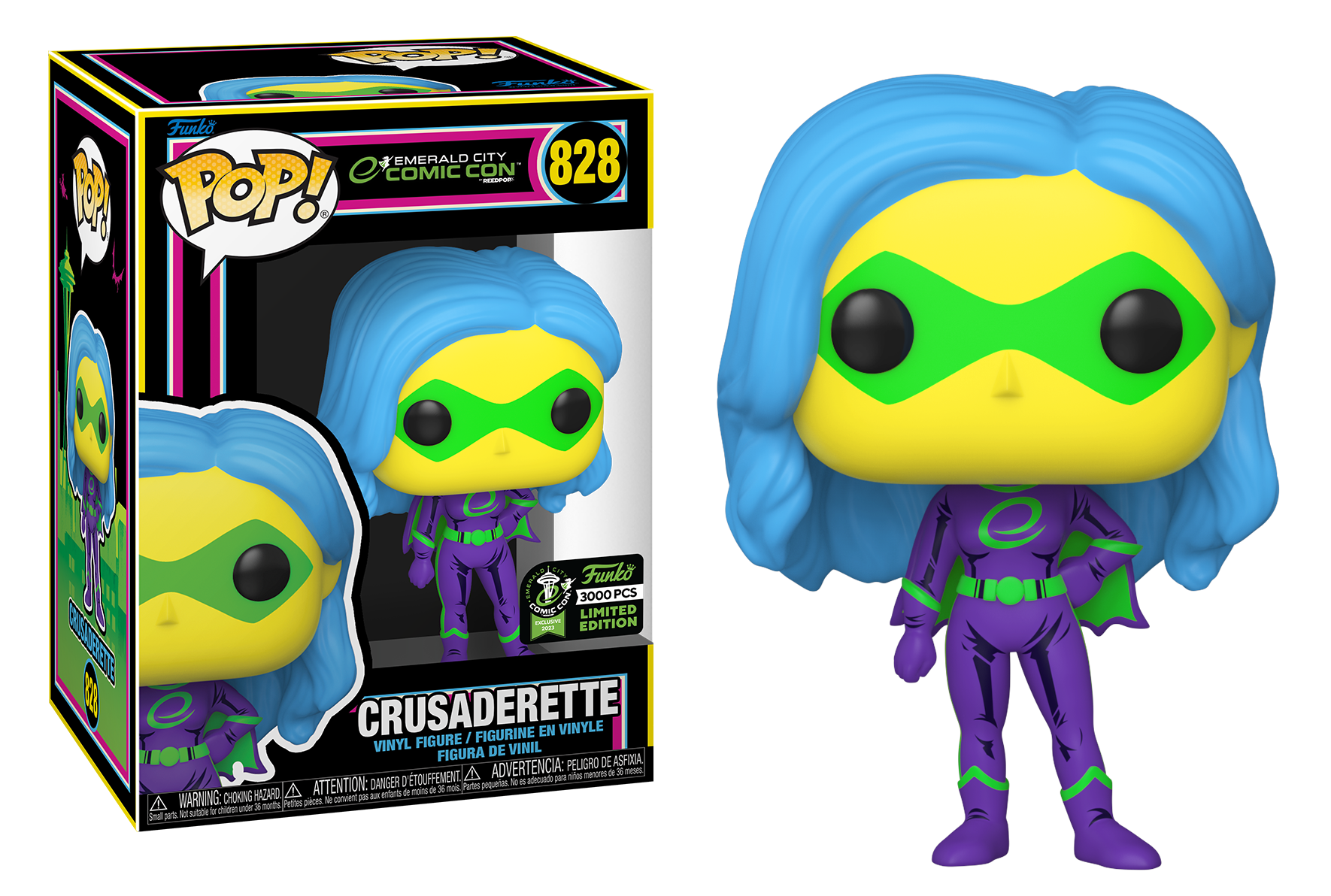 ECCC 2023 Crusaderette Blacklight 3000 Piece Limited Edition Funko Pop Vinyl Figure - Exclusive Collectible for Comic Con Fans & Home Decor Display