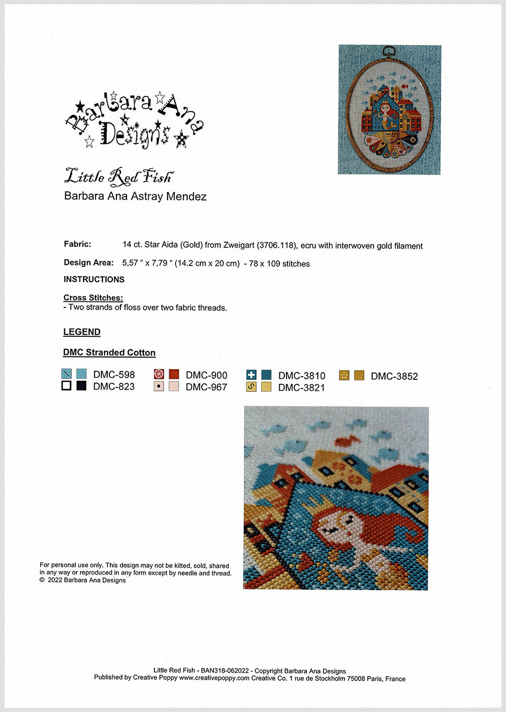Little Red Fish Cross Stitch Pattern Kit - DIY Embroidery Design for Beginners & Adults - Perfect for Home Decor, Wall Art & Craft Projects