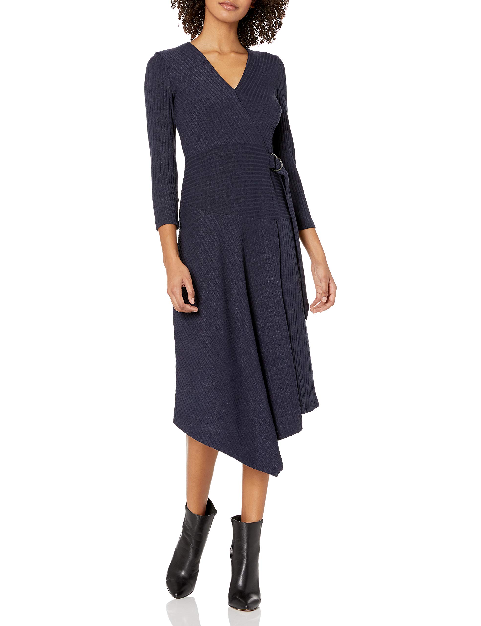 Sam Edelman Women's Belted Asymmetrical Faux Wrap Dress - Elegant Flowy Midi Dress for Work, Date Night & Special Occasions | Plus Size Options Available