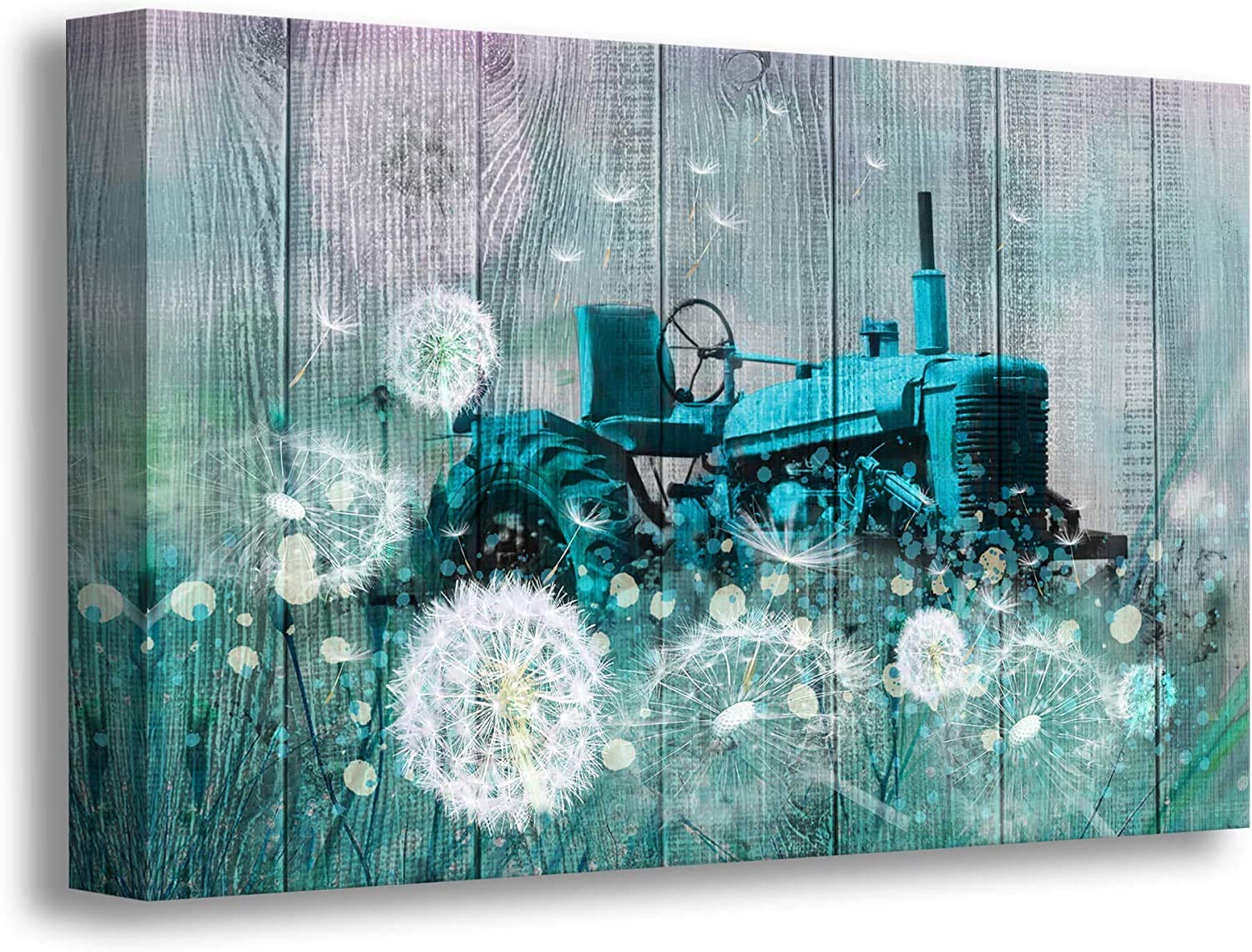 Farmhouse Teal Dandelion Canvas Wall Art - 12x16 Inches Bathroom & Bedroom Decor - Aesthetic Dream Tractor Painting for Home, Office, Nursery - Perfect for Rustic, Boho & Farmhouse Style Interiors