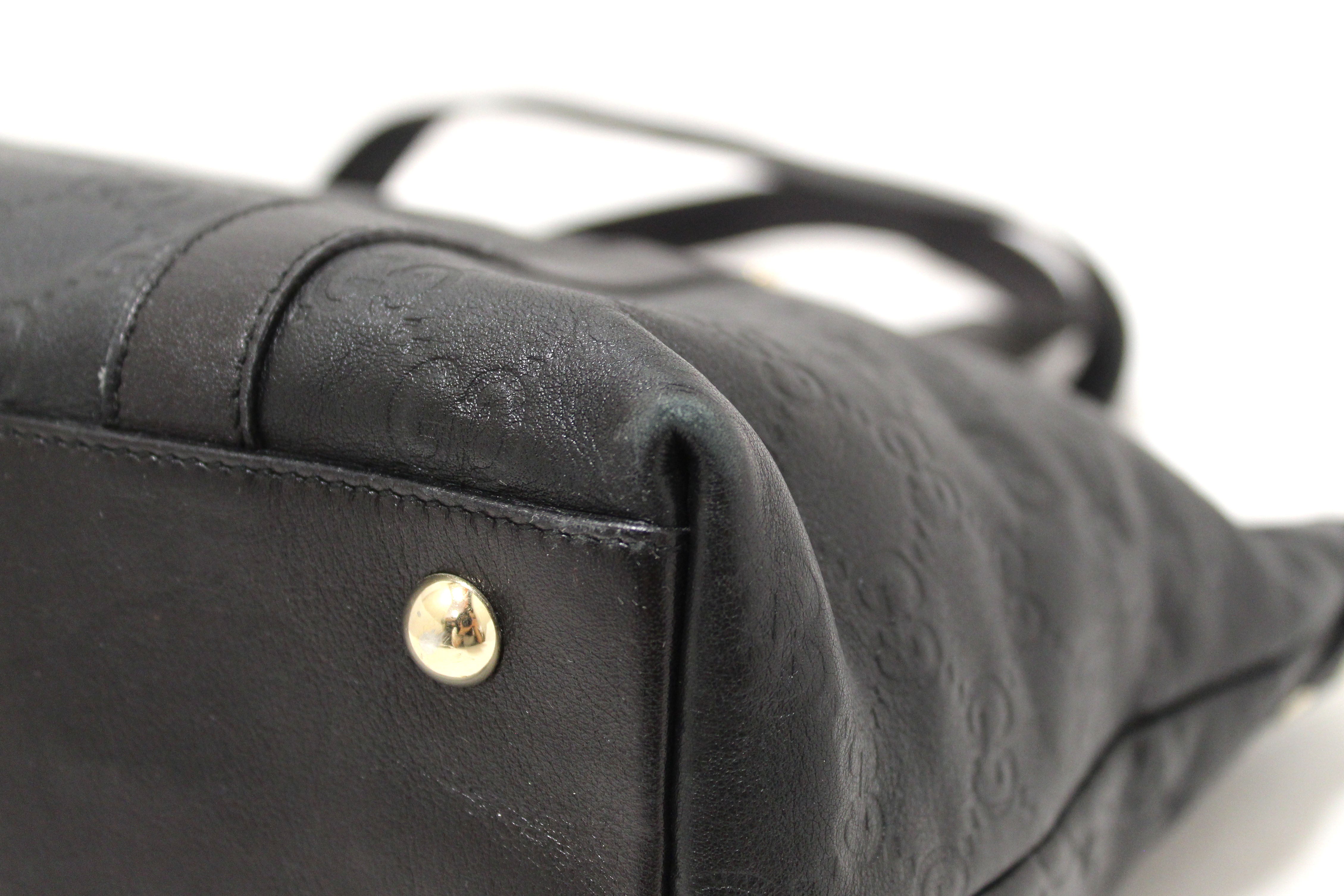 Authentic Gucci GG Guccissima Leather Abbey Shoulder Tote Bag for Women - Black Luxury Handbag for Work, Travel & Everyday Use