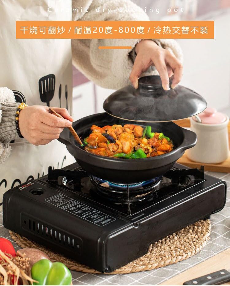 Premium Heat-Resistant Ceramic Casserole Pot with Lid - 8 Inch Black Clay Saucepan for Cooking Soup, Stew & Baking - Ideal for Oven, Stovetop & Serving Dishes