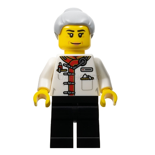 LEGO Minifigure Female Restaurant Worker with White Uniform Jacket & Top Knot Bun - Perfect for City Themed Playsets, Dioramas, and LEGO Collections