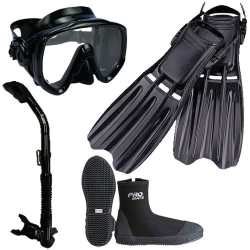 Promate Scuba Diving Fins, Boots & Extra-Wide Snorkel Mask Set (SCS0085) - Perfect for Ocean Adventures, Snorkeling & Underwater Exploration