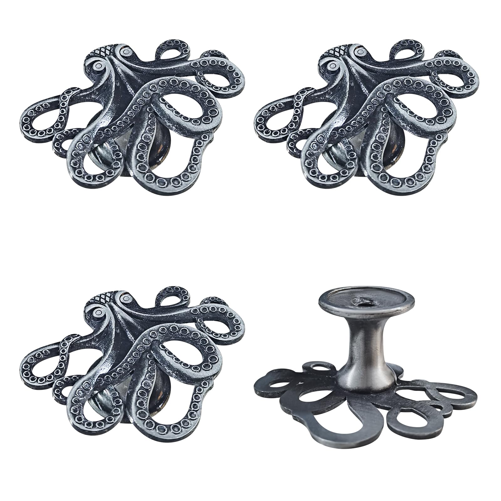 4PCS Creative Octopus Cabinet Knobs - Marine Themed Single Hole Drawer Pulls for Wardrobe, Closet & Dresser - Unique Decorative Handles for Kids Room, Beach House & Nautical Decor