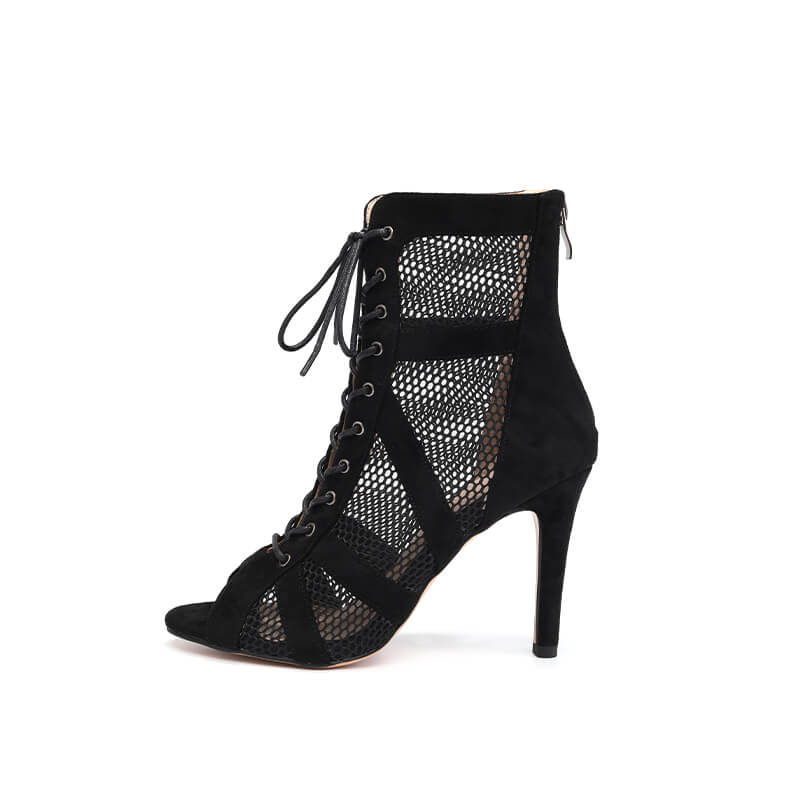 Suede Peep Toe Lace Up Mesh Stiletto Heel Boots for Women - Sexy High Heel Booties for Party, Night Out & Date Night