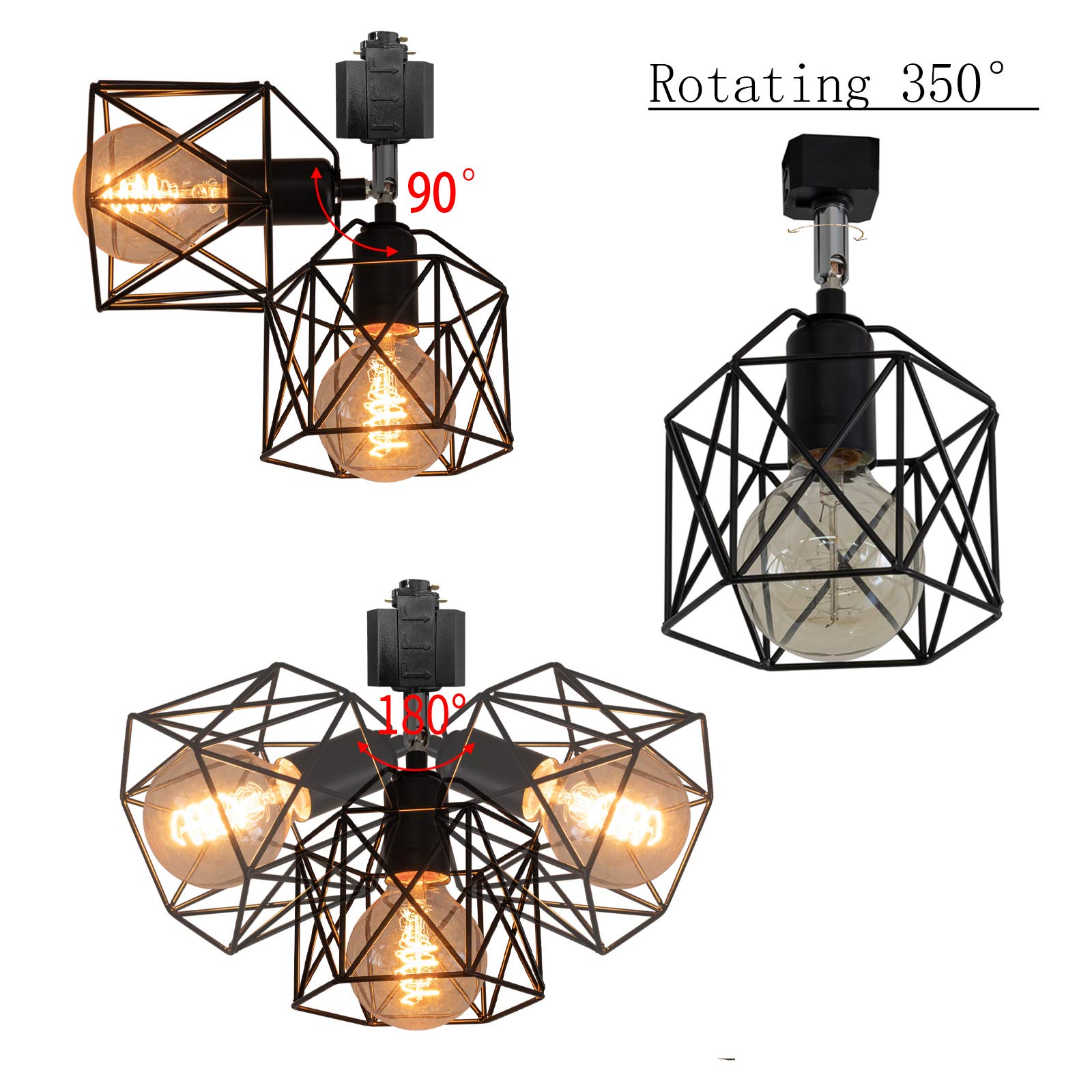H Type Track Light - Black Iron Cage Ceiling Spot Lighting with Rotatable Head | Adjustable Island Lighting & Mini Halo Track Mounted Pendant | Perfect for Sloped Ceilings, Kitchens, Retail Stores & Art Galleries | Customizable Design