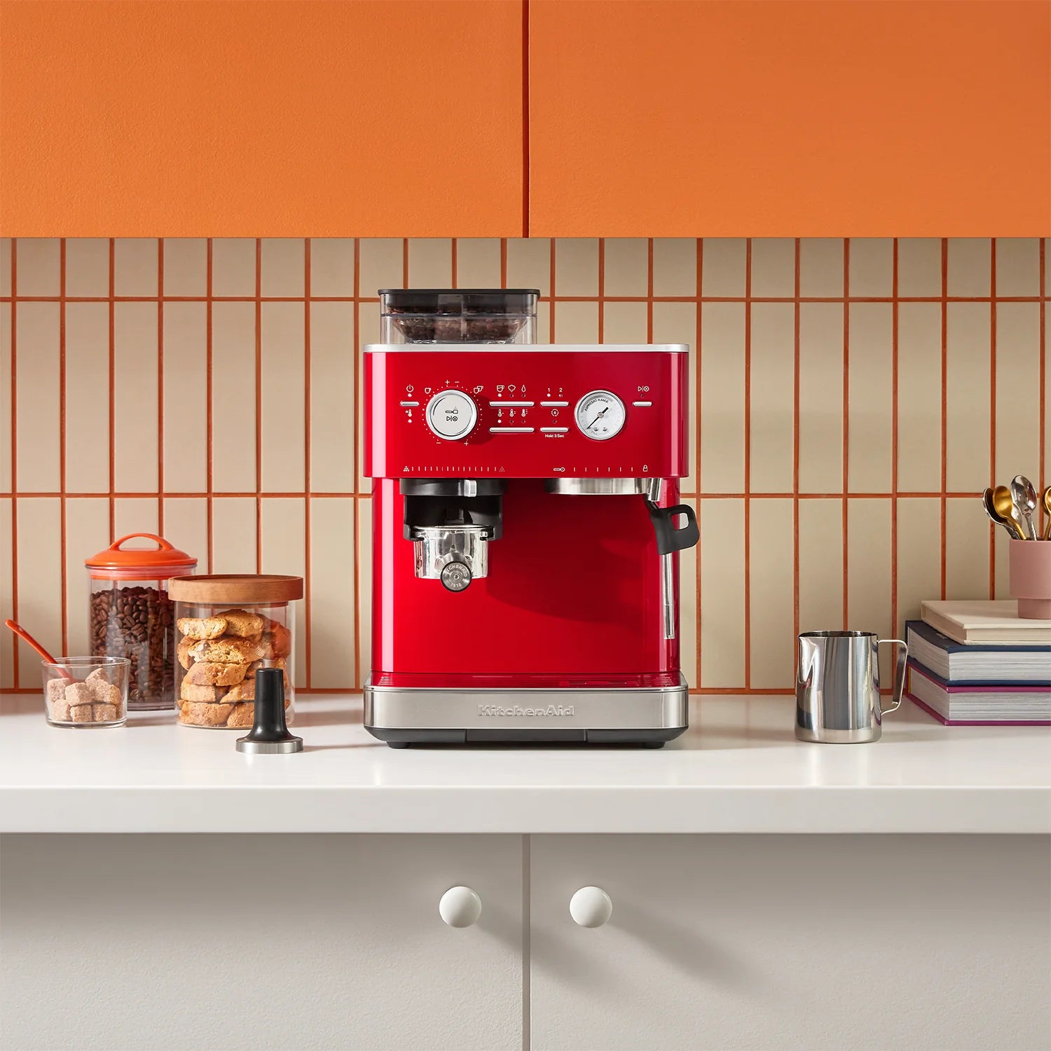 KitchenAid KES6551CA Semi-Automatic Espresso Machine in Candy Apple Red - Perfect for Home Baristas & Coffee Lovers | Compact Countertop Design for Small Kitchens & Office Use