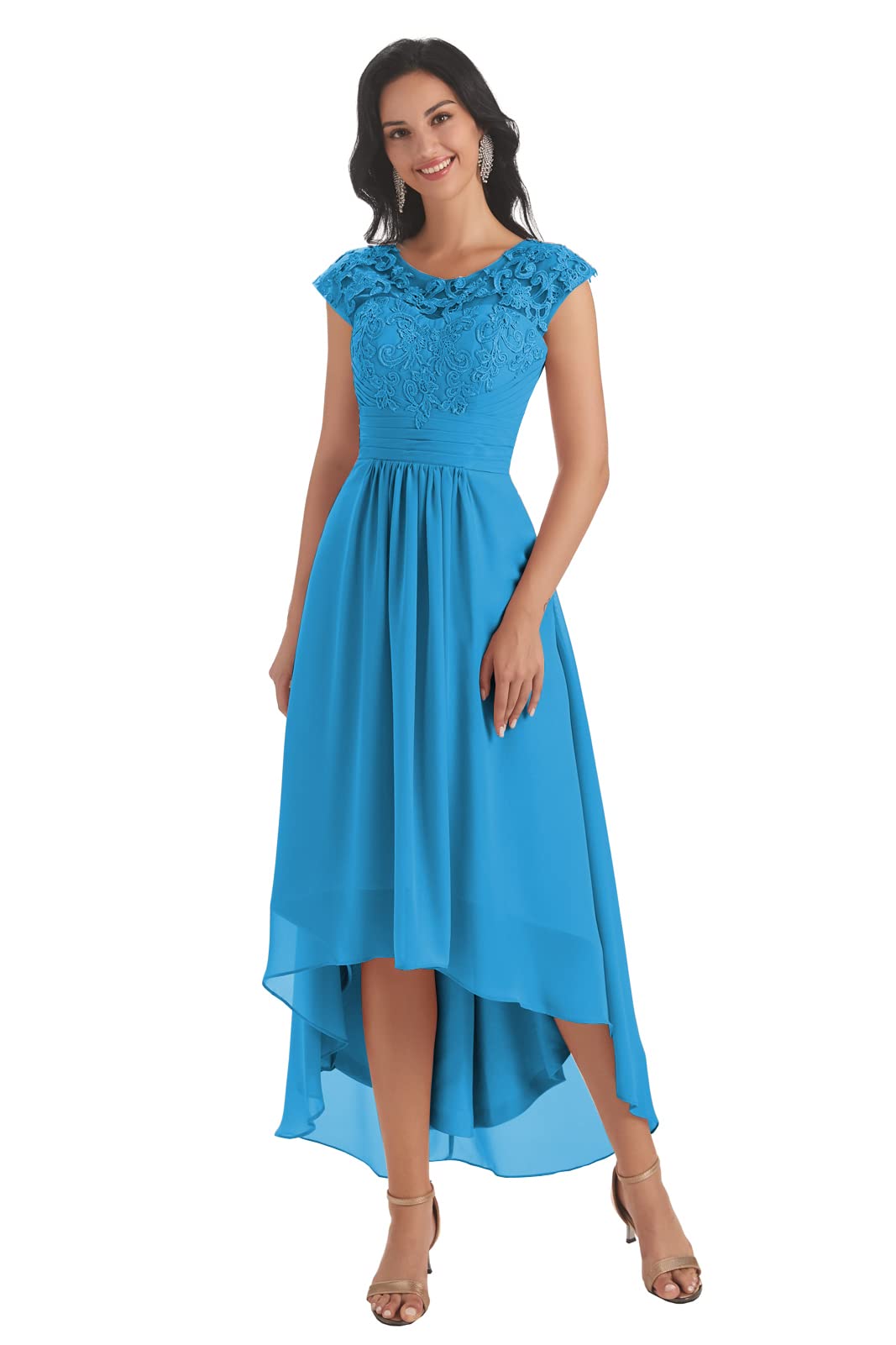 Elegant Tea Length Mother of the Bride Dress with Pockets - 2022 Lace Applique Chiffon High-Low Formal Gown for Weddings, Rehearsal Dinners & Special Occasions
