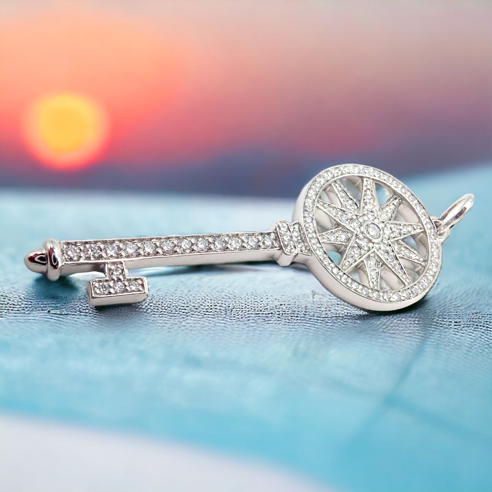 Authentic Tiffany & Co Platinum Diamond Key Star Pendant Necklace - Elegant Jewelry Gift for Women, Perfect for Anniversaries & Special Occasions
