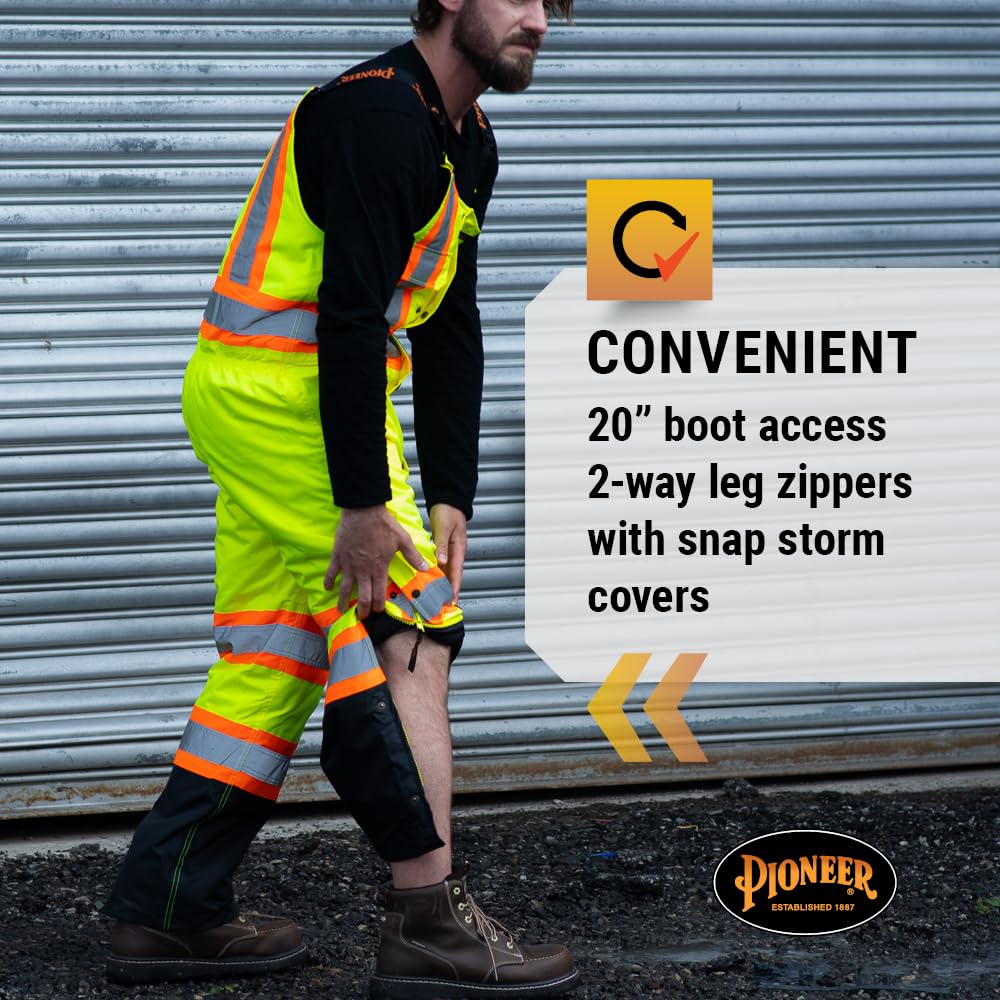 Pioneer High Visibility Waterproof Insulated Bib Overalls for Men & Women - Reflective Safety Work Pants for Construction, Road Work & Outdoor Jobs - Cold Weather Rain Gear for Winter Protection