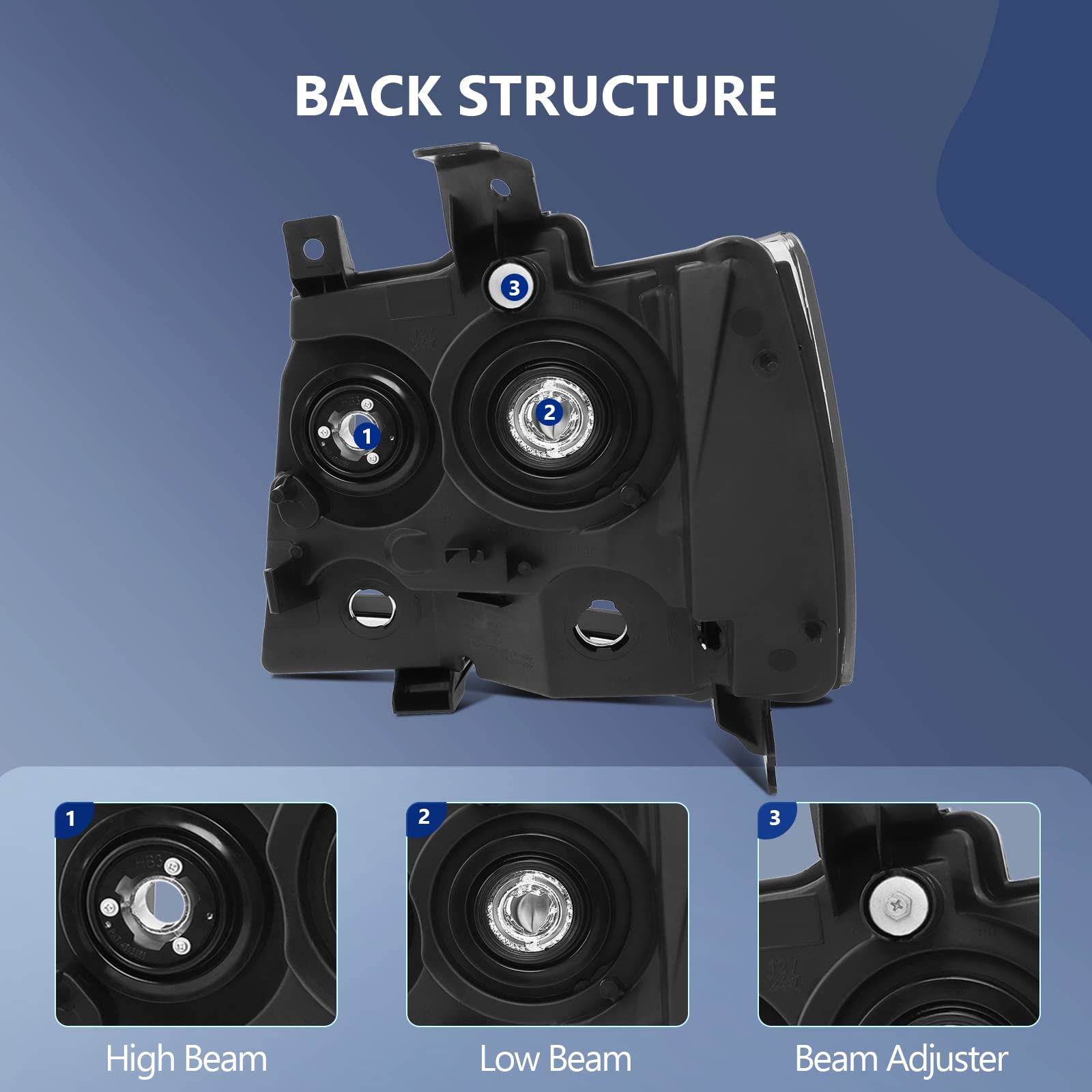 ECCPP Headlight Assembly Pair for Chevrolet Avalanche 2007-2013, Suburban 1500 2007-2014 & Suburban 2500 2007-2013 - Black Housing, Clear Reflector & Lens - Driver & Passenger Side - Perfect for Night Driving & Off-Road Adventures