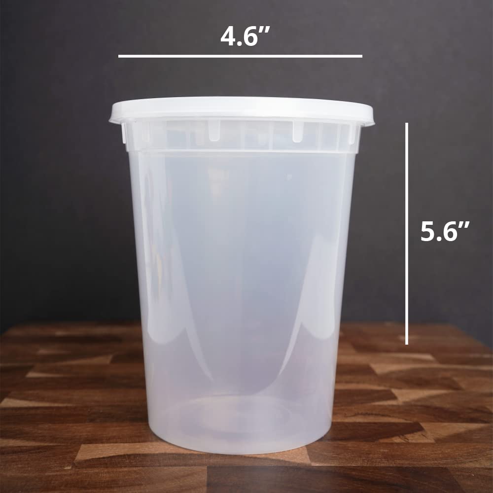 TIYA 32oz Takeout Food Containers Bulk 240 Pack with Lids - Reusable Plastic Food Storage Containers for Meal Prep, Soups & Leftovers - Microwave & Dishwasher Safe, Airtight Leak Proof - Perfect for Restaurants, Catering, Party Food Storage & Home Kitchen Organization