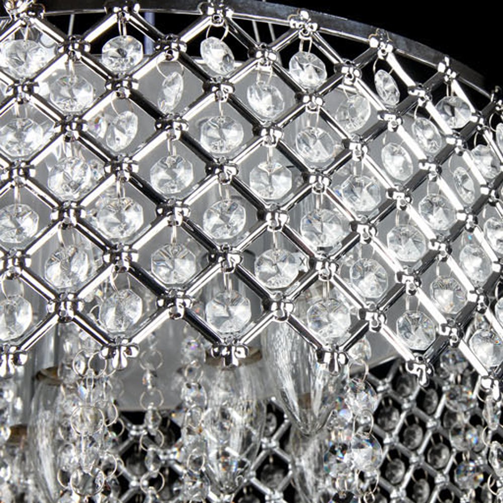 4-Light Flush Mount Chrome Crystal Chandelier - Modern Ceiling Light Fixture for Dining Room, Bedroom, Living Room & Foyer Lighting