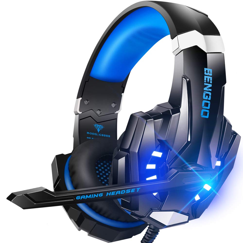 BENGOO G9000 Stereo Gaming Headset with Noise Cancelling Mic & LED Lights - 7.1 Surround Sound Over-Ear Headphones for PS4, PS5, Xbox One, Xbox Series X|S, PC & Nintendo Switch - Perfect for Competitive Gaming, Streaming & Late-Night Sessions