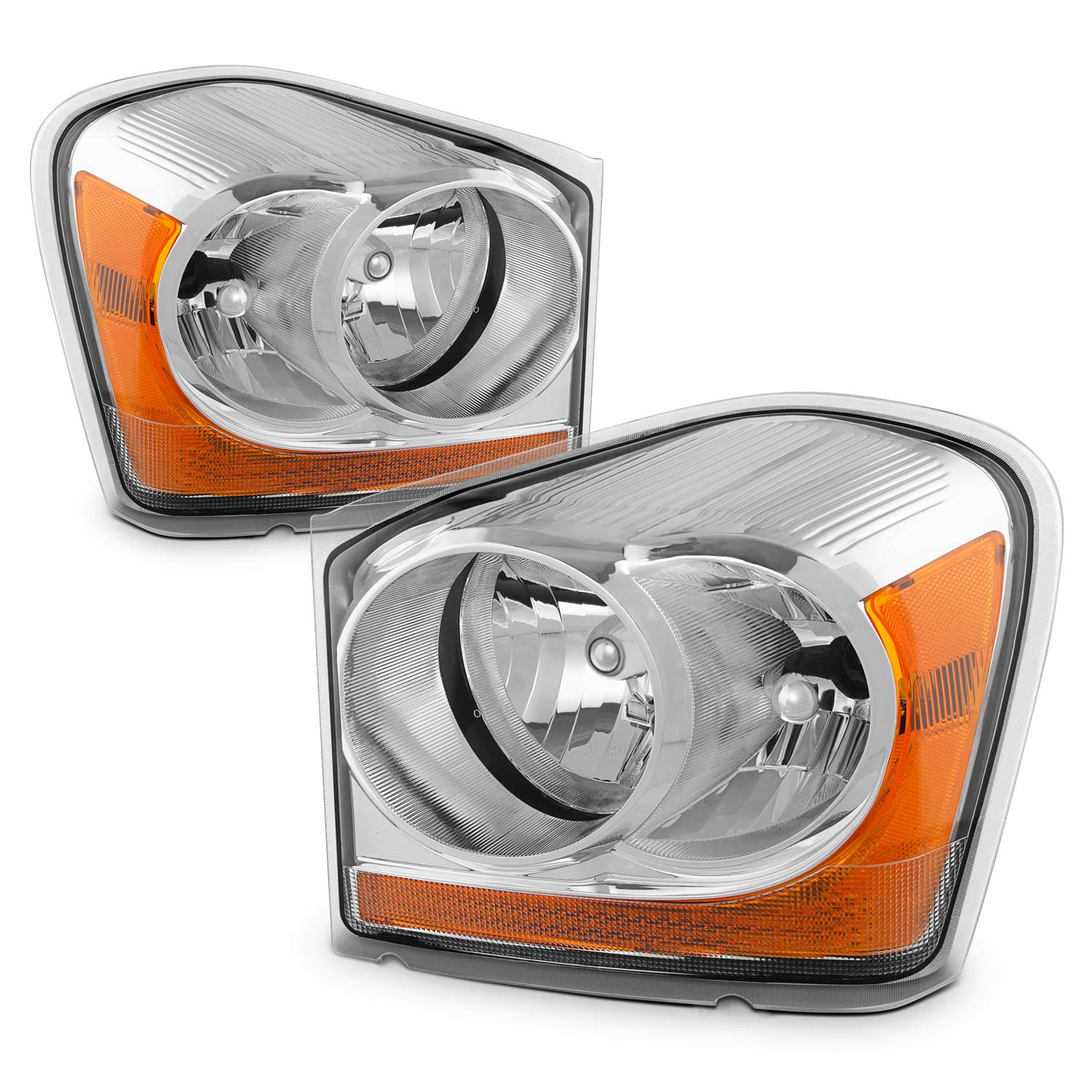 AKKON Replacement Chrome Bezel Headlights for Dodge Durango - Driver & Passenger Side Headlamp Pair - OE Style Direct Fit - Perfect for Night Driving & Off-Road Adventures