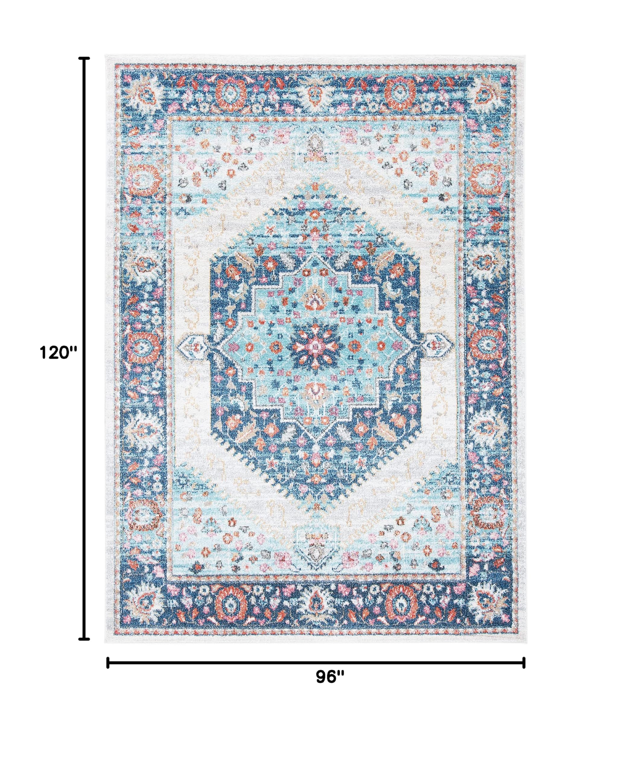 SAFAVIEH Phoenix Collection 8' x 10' Ivory & Blue Boho Chic Oriental Medallion Area Rug - Non-Shedding, Easy Care, High Traffic Resistant - Perfect for Living Room, Bedroom, Dining Room & Home Decor (PHX291A)
