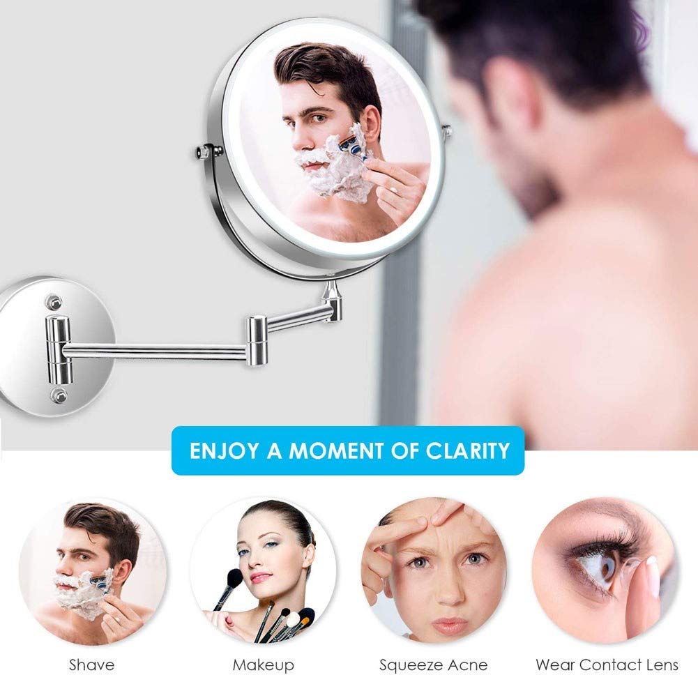 CXQD Double-Sided Round Bathroom Mirror - Wall Mounted Swivel Extendable Magnifying Mirror with Touch Screen & Dual Lighting for Shaving, Makeup, and Skincare | Perfect for Vanity, Bathroom, and Dressing Room