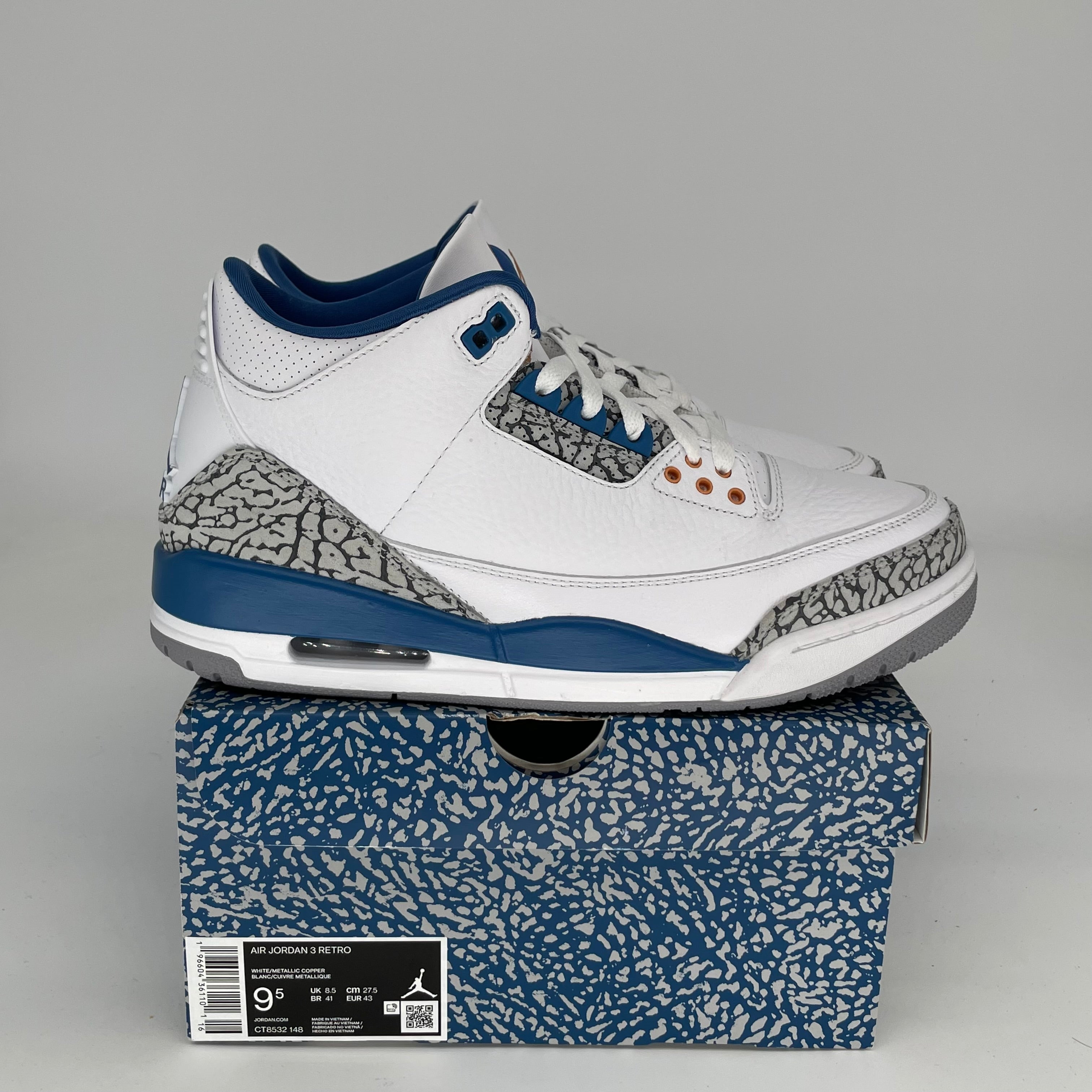 Original Air Jordan 3 Retro 'Wizards' Basketball Shoes - Size 9.5 (CT8532-148) for Men - Perfect for Streetwear, Sneaker Collecting & Casual Sports