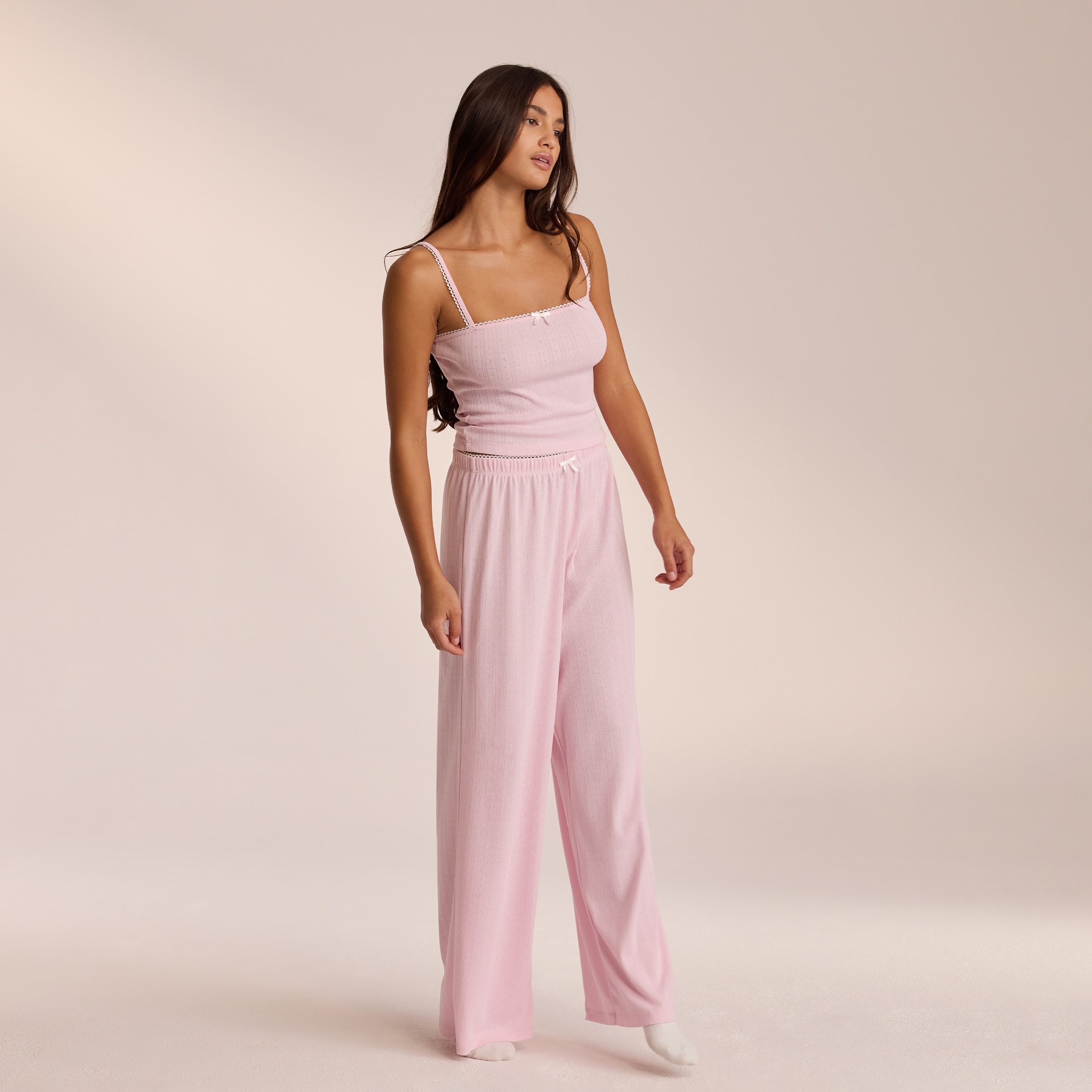 Women's Pointelle Knit Pajama Pants - Soft & Comfortable Sleepwear in Pink | Perfect for Lounging, Sleeping & Relaxing at Home