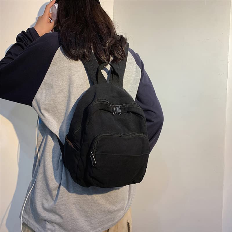 Stylish Mini Canvas Backpack for Women & Men - Small Aesthetic Daypack for Work, Travel & Casual Use - Cute Purse Alternative (Black, One Size) | Perfect for Commuting, Shopping & Daily Essentials