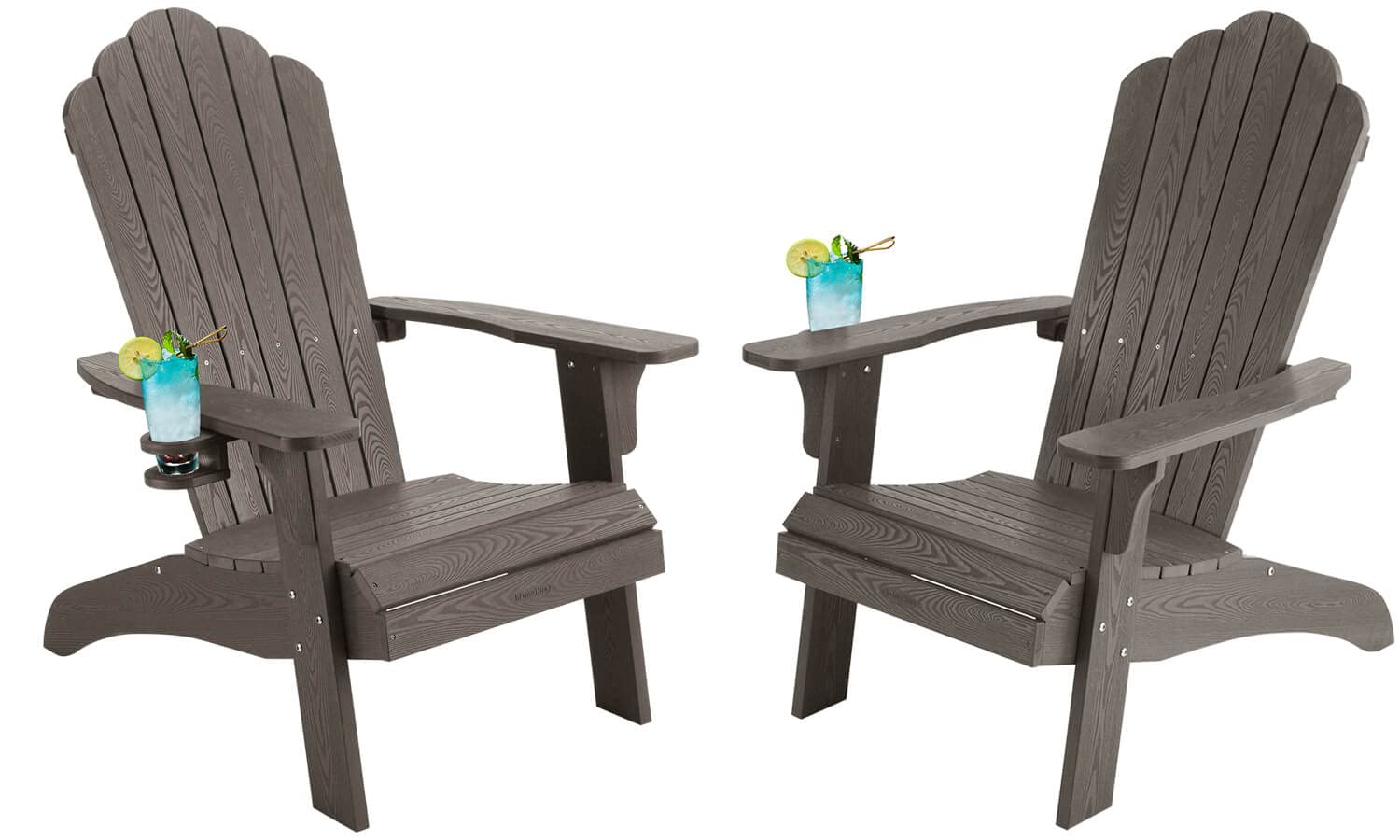 hOmeHua Oversized Adirondack Chairs Set of 2 - Heavy Duty Weather-Resistant HIPS Plastic Outdoor Chairs with Cup Holders for Patio, Backyard, Deck, Garden, Poolside & Fire Pit (Dark Brown) | Perfect for Relaxing, Sunbathing and Outdoor Entertaining