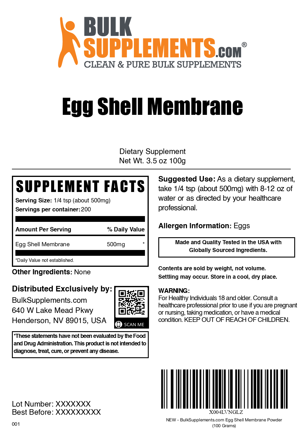 Premium Eggshell Membrane Collagen Powder Supplement - Supports Joint Health & Skin Elasticity - Ideal for Athletes, Seniors & Beauty Routines