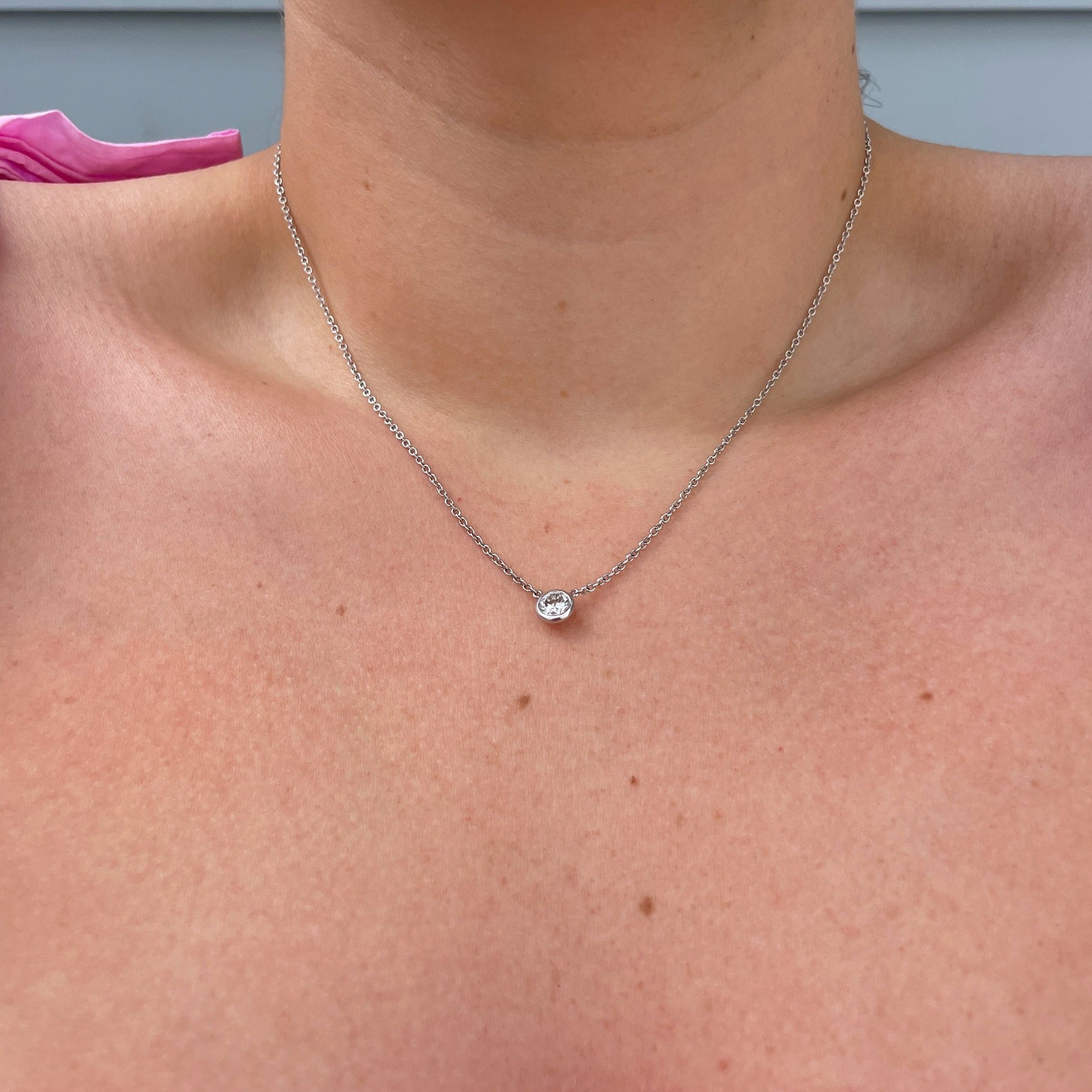 0.96ct Diamond Solitaire Bezel 14K White Gold Necklace for Women - Elegant Pendant Jewelry Gift for Anniversary, Valentine's Day & Special Occasions