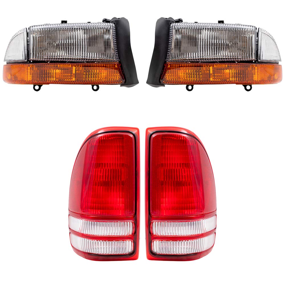 Brock Replacement Headlights with Park Signal Lamps & Tail Lights Set - Compatible with 1998-2004 Dodge Dakota | Perfect for Night Driving & Vehicle Restoration