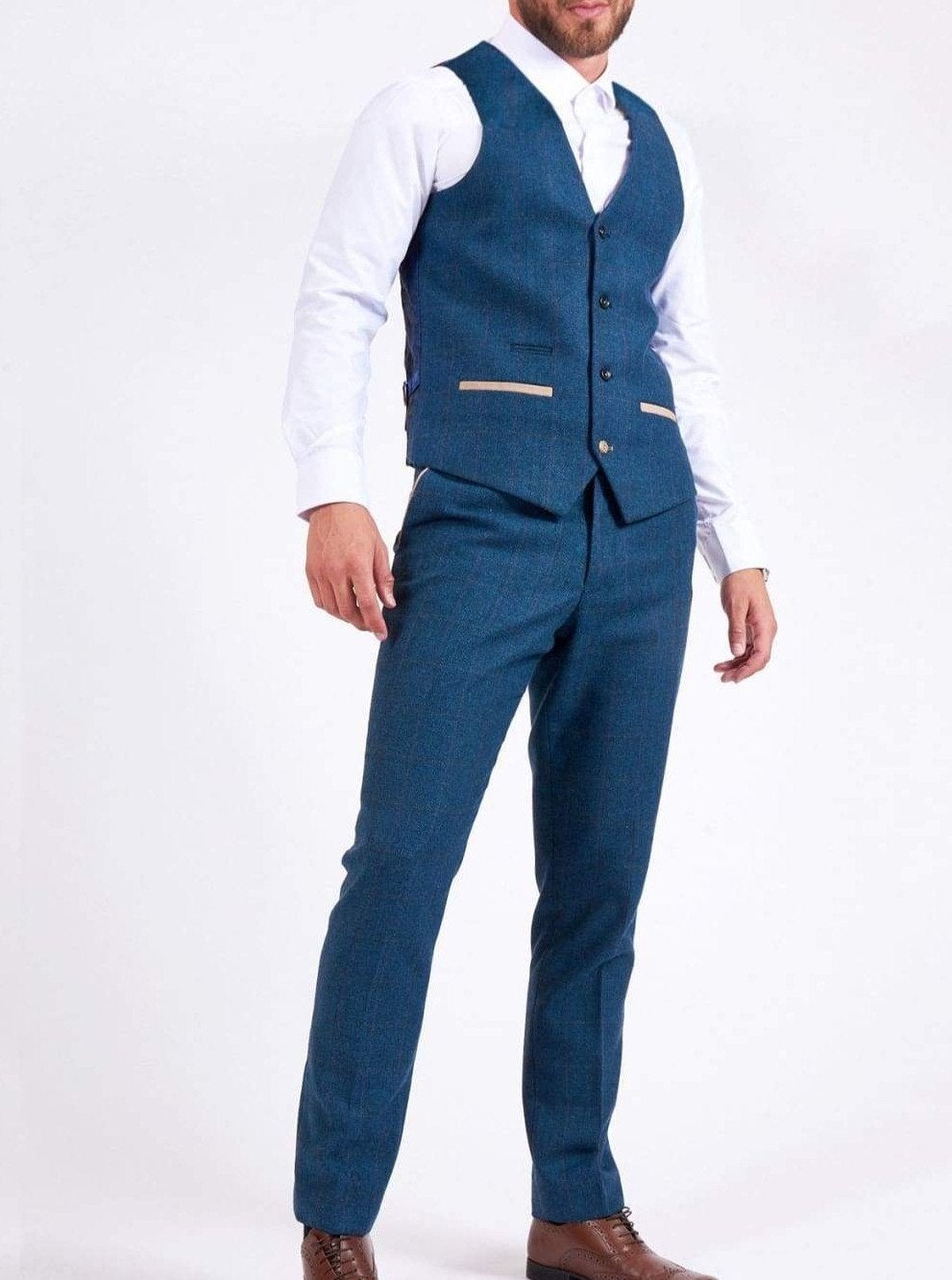 Marc Darcy Dion Men's Blue Check Tweed Waistcoat Vest - Stylish Formal & Casual Wear for Weddings, Parties & Office