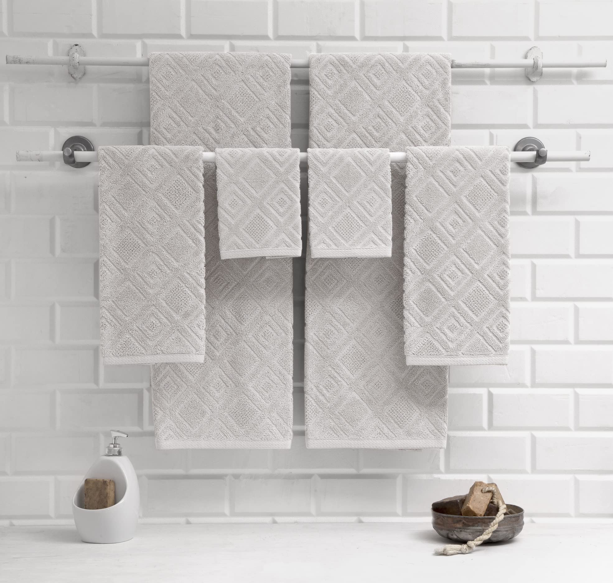 Nine West Luxury 6-Piece Turkish Cotton Towel Set - Ultra Soft, Quick Drying & Highly Absorbent Bath Towels (2), Hand Towels (2) & Washcloths (2) | Stone Color | Perfect for Spa, Hotel & Home Bathroom Use