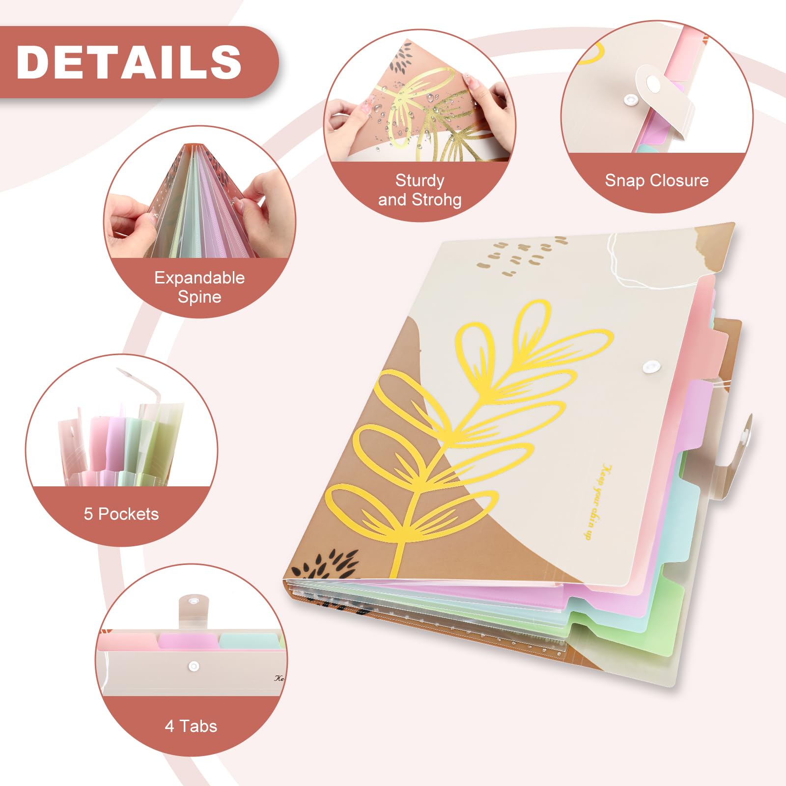 Ddaowanx Expanding File Folder - Letter & A4 Size Plastic Accordion Organizer with 5 Pockets, Labeled Document Holder for School, Office & Home (Bohemian Print) | Perfect for Organizing Bills, Receipts, School Papers & Important Documents