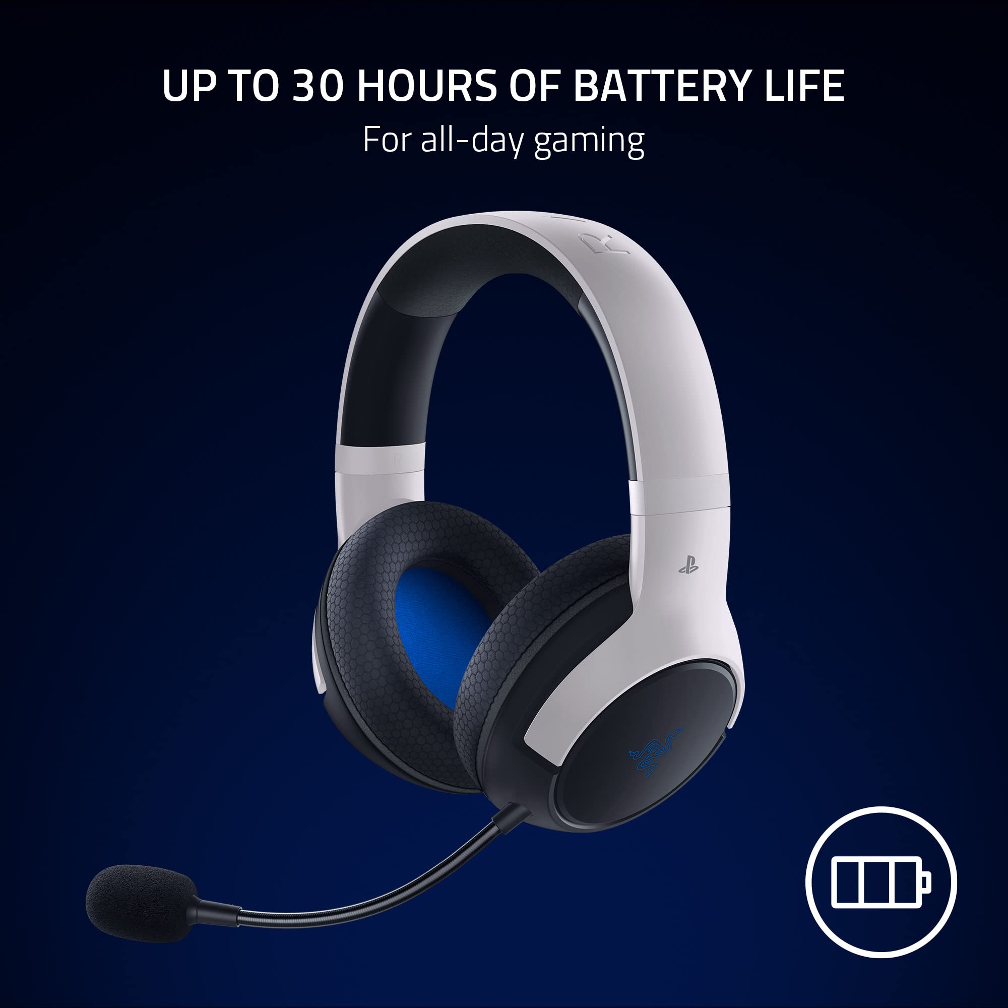 Razer Kaira HyperSpeed Wireless Gaming Headset for PS5, PS4, PC & Mobile - 50mm Drivers, HyperClear Mic, Memory Foam Cushions, Bluetooth, 30-Hour Battery (White/Black) - Perfect for Competitive Gaming, Streaming & Long Play Sessions