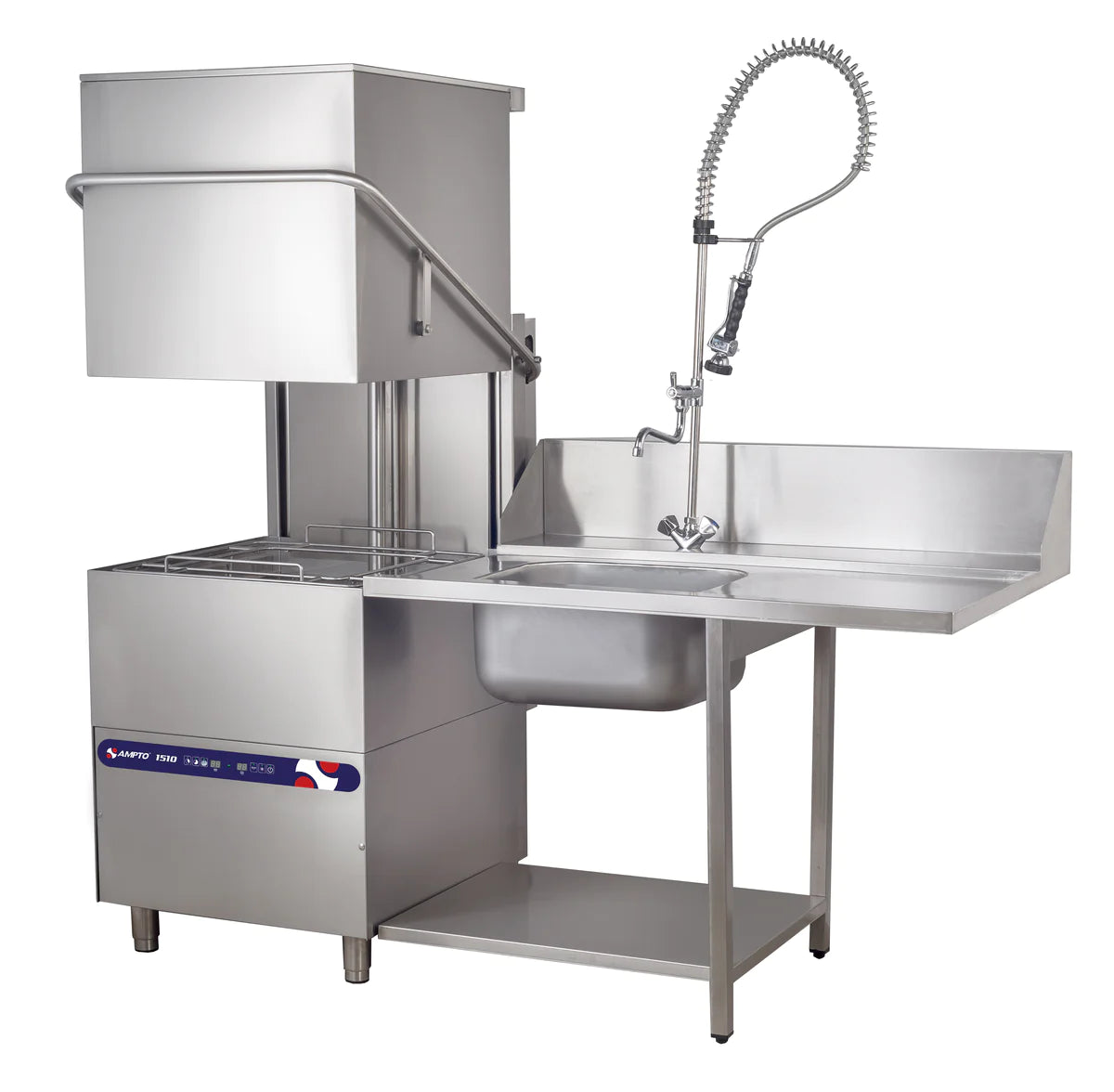 AMPTO Commercial Dishwasher - 34 5/8 Inch Wide Hood Type with 8.6kW Booster Heater | High-Temperature Sanitizing | Washes Up to 30 Racks Per Hour | Ideal for Restaurants, Catering Services & High-Volume Kitchens