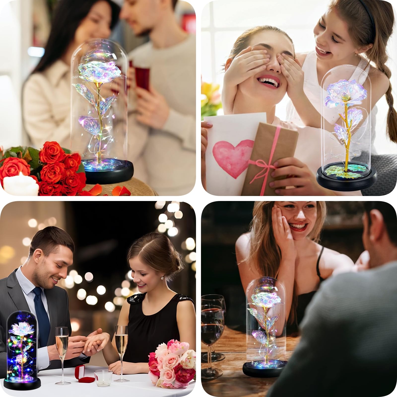 Valentine's Day Rose Gift for Her - Eternal Rose in Glass Dome with LED Lights, Birthday & Anniversary Gift for Women, Girlfriend, Wife or Mom - Perfect for Romantic Occasions, Home Decor & Special Surprises
