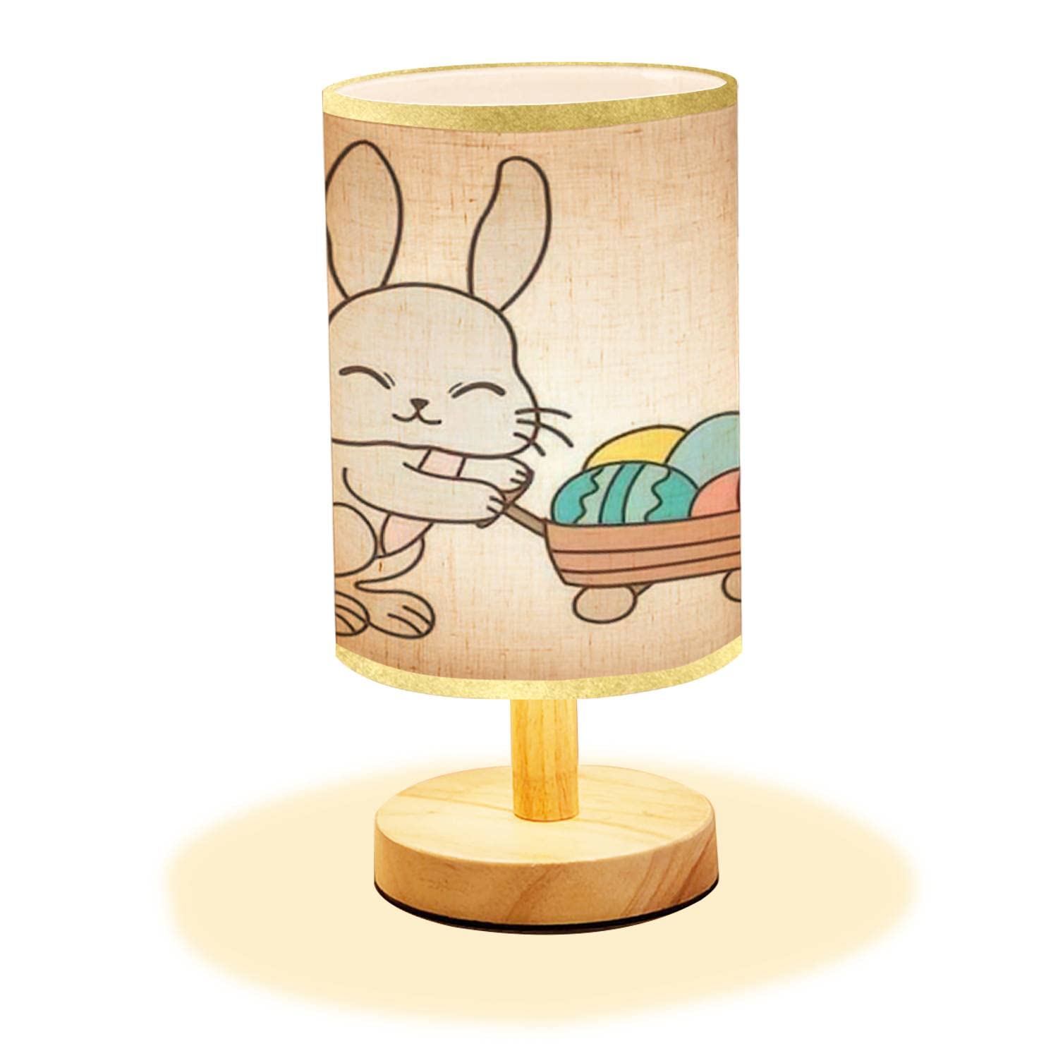Minimalist Cartoon Bunny Nightstand Lamp - Wood Base with Flaxen Fabric Shade, Cute Easter Rabbit Table Lamp for Kids Room, Nursery & Bedroom Decor - Perfect for Bedside, Living Room & Reading Nook Lighting