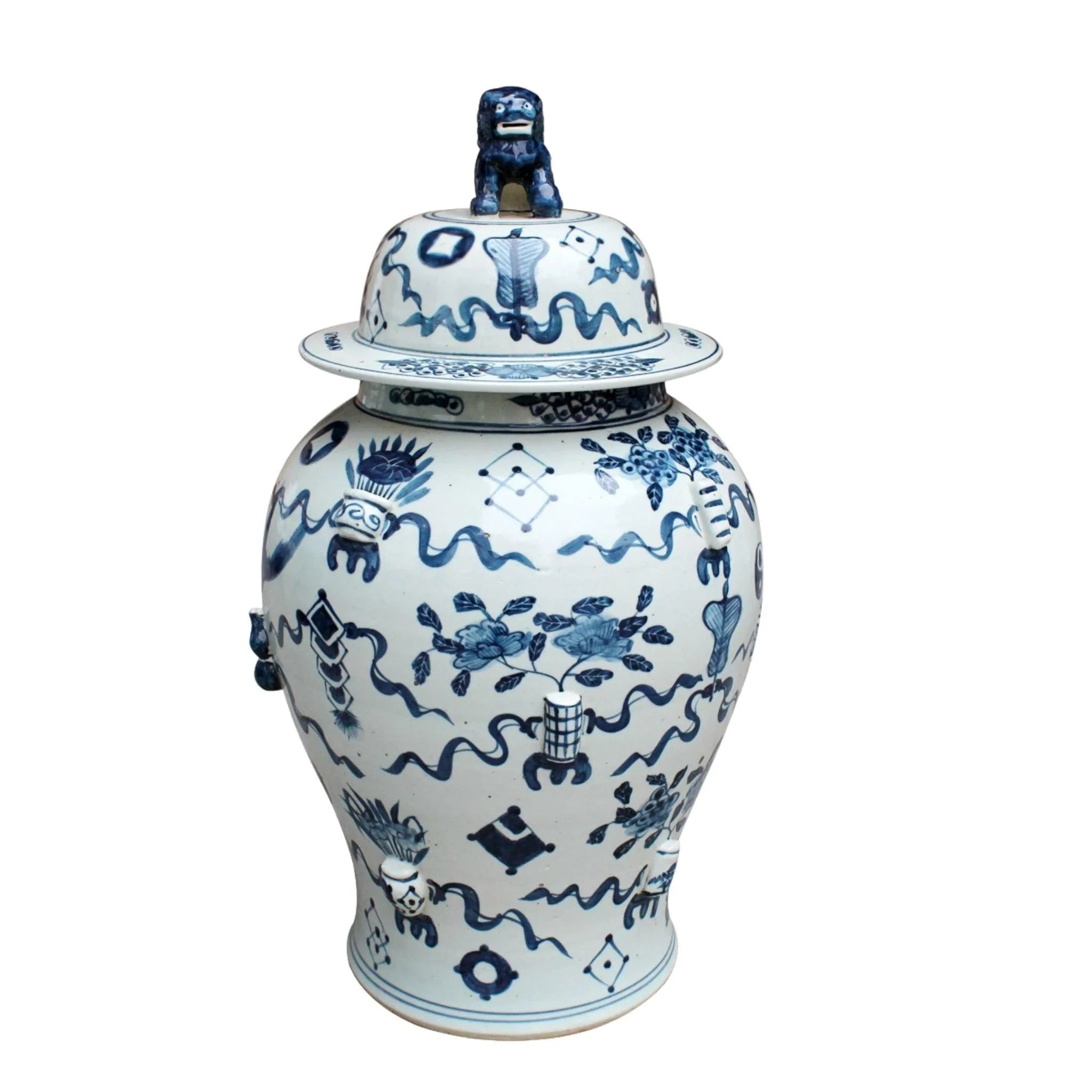 Antique Blue and White Porcelain Temple Jar - Handcrafted Chinese Ceramic Vase for Home Decor, Feng Shui, and Collectibles | Perfect for Living Room, Office, or Gift Giving