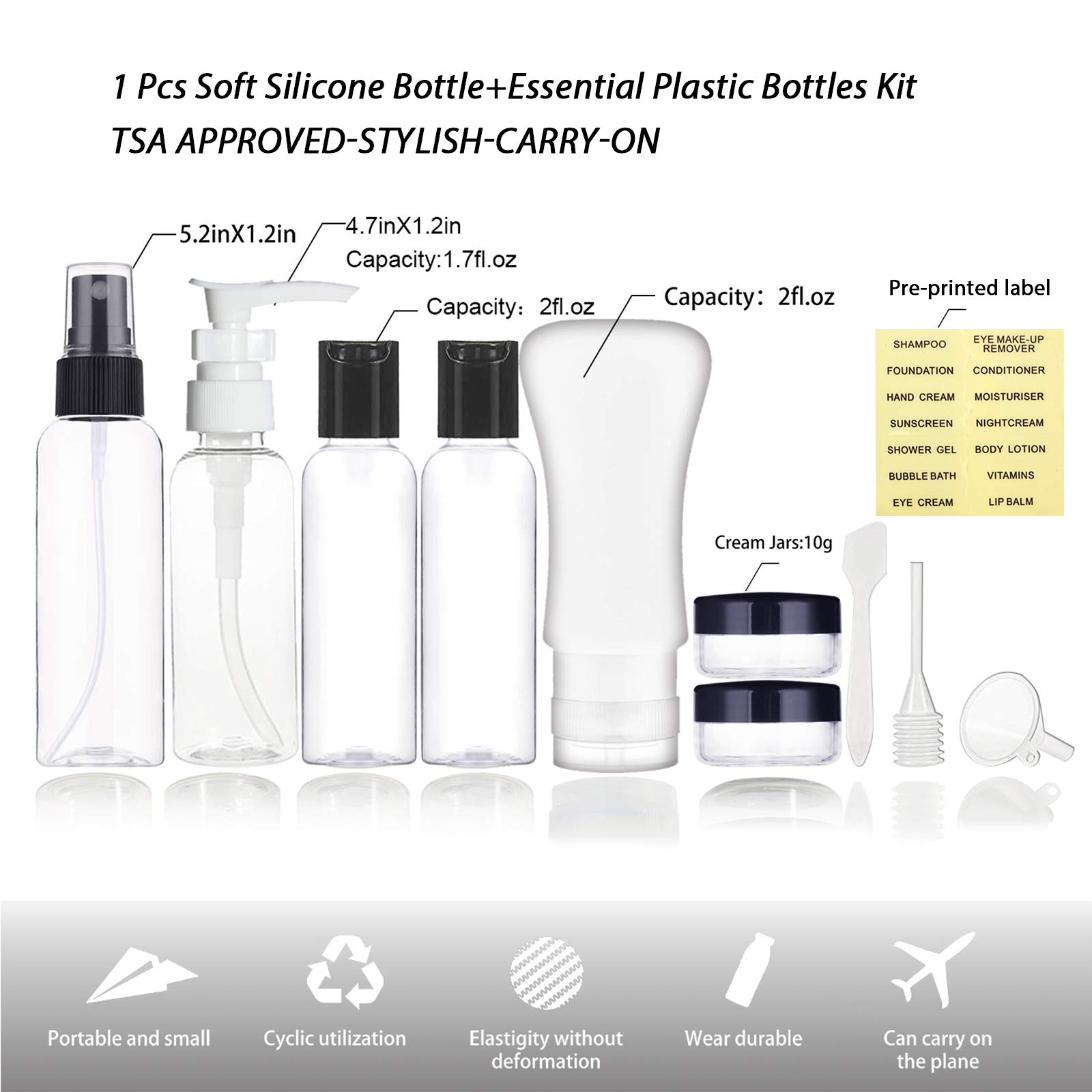 TSA Approved Empty Plastic Travel Bottles Set - Leak-Proof Toiletries Containers for Shampoo, Conditioner & Lotion (3oz/100ml) - Perfect Carry-On Essentials for Women & Men | Ideal for Air Travel, Gym, Camping & Vacation
