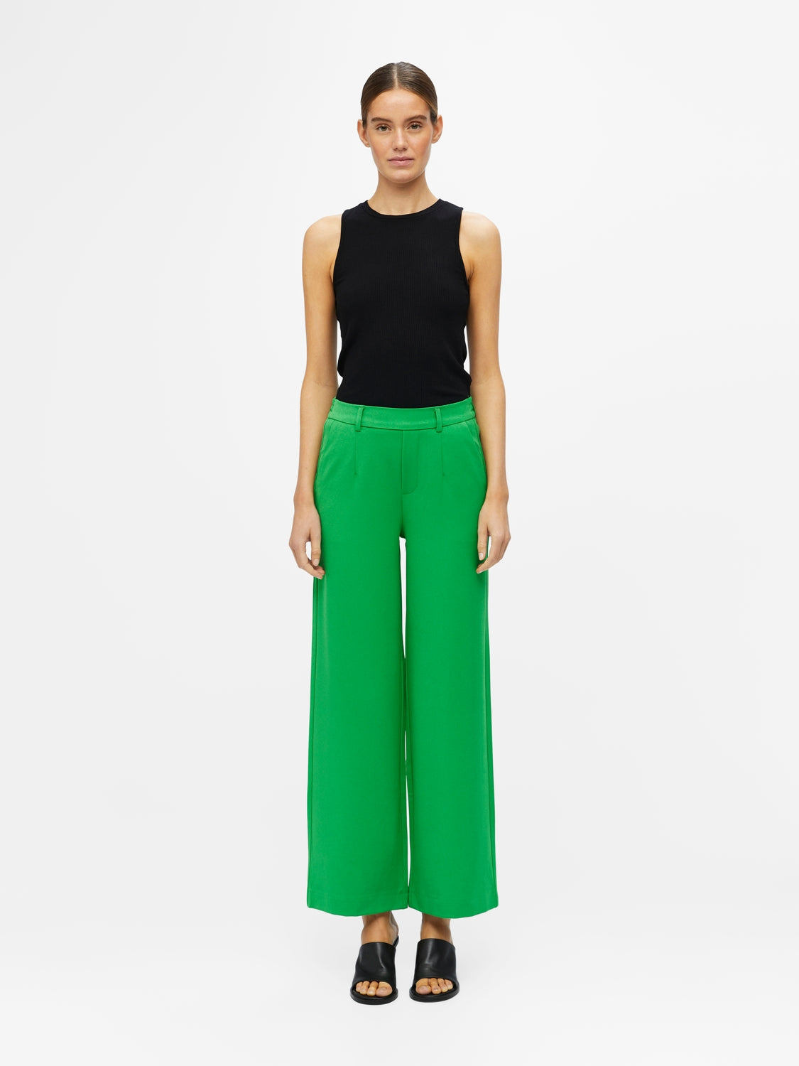 Lissey Women's High Waisted Wide Leg Pants - Comfortable Green Trousers for Office, Travel & Casual Wear | Stretchy Elastic Waist & Flowy Fit