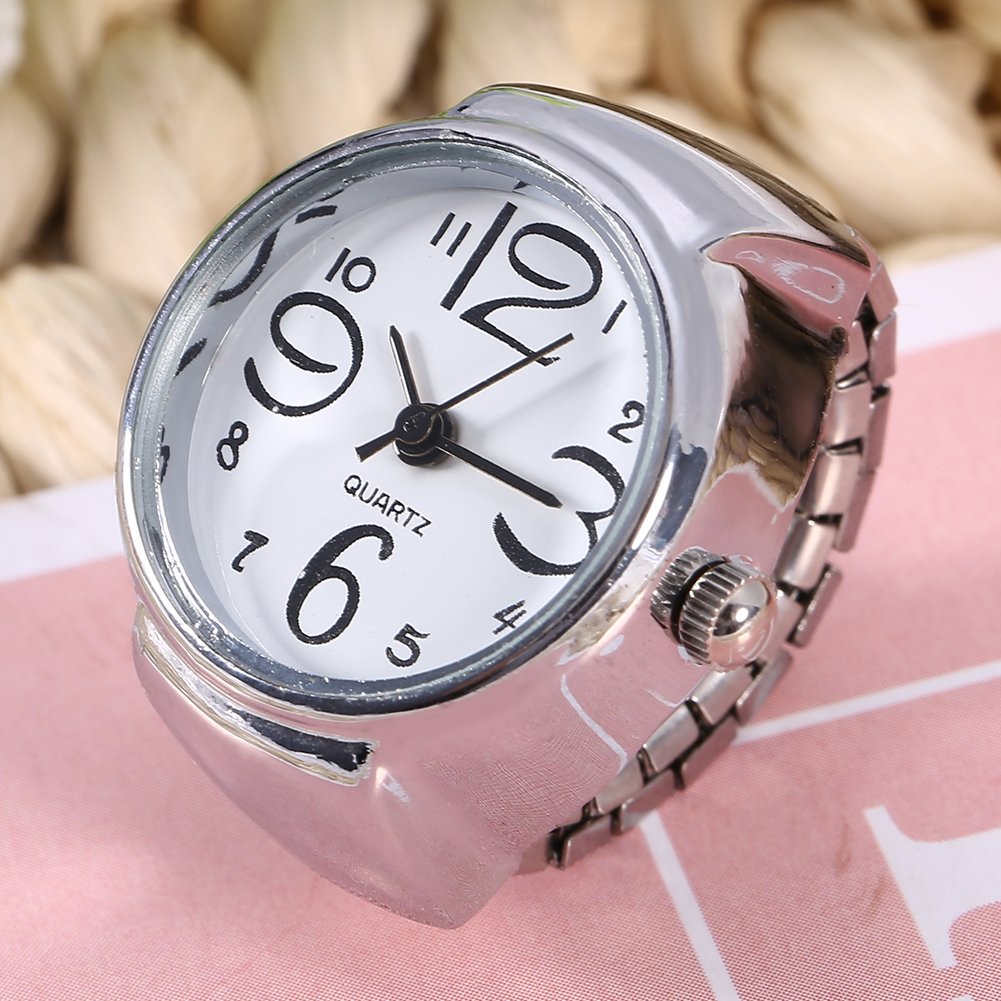 Stainless Steel Quartz Finger Ring Watch - Round Analog Ring Watch for Men & Women (White) | Elegant & Stylish Jewelry Watch for Daily Wear, Parties & Gifts